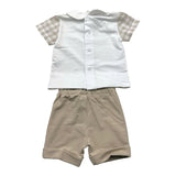 Marlu' Completo T-Shirt-Bermuda Bicolore Bianco/Beige Per Neonato