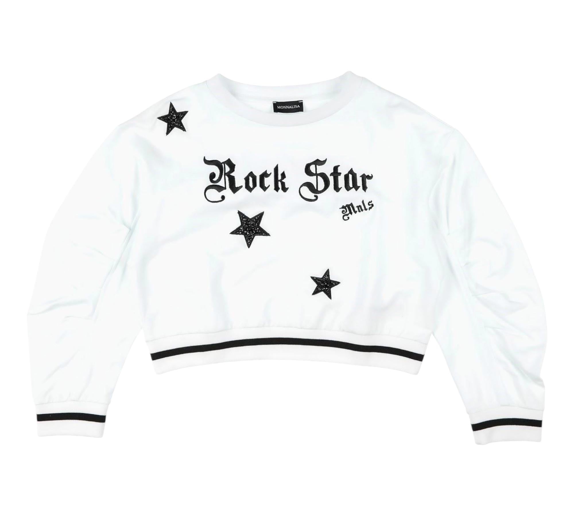 Monnalisa Felpa Chiusa Girocollo Tinta Unita con Stampa per Bambina 499609 BIANCO MONNALISA 