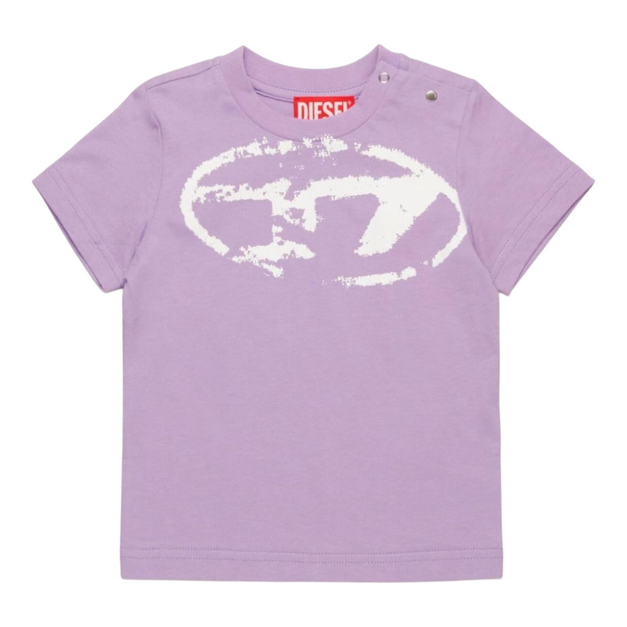 Diesel T-Shirt Girocollo tinta unita con Stampa Lilla per Bambina K00635JX LILLA DIESEL 