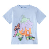 Stella Mccartney T-Shirt Girocollo Tinta Unita con Stampa E Applicazioni per Bambina TW8A51 AZZURRO STELLA McCARTNEY 