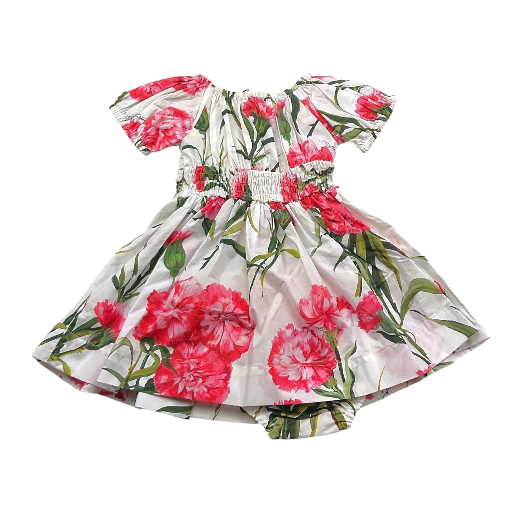 Dolce & Gabbana Set Abito Tinta Unita con Fantasia Fiori-Coulotte per Neonata L23DI3 BIANCO DOLCE & GABBANA 