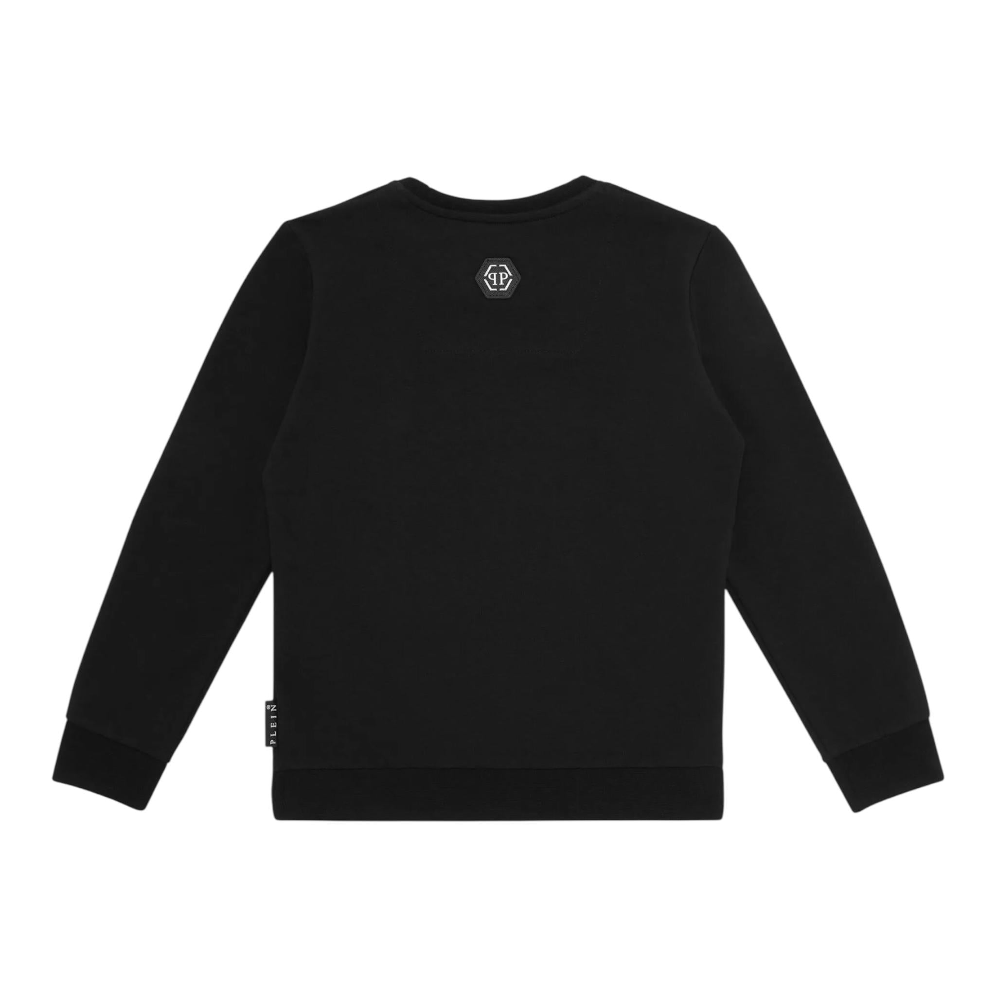 PHILIPP PLEIN felpa chiusa girocollo tinta unita con logo Nero per Bambino BJO0160 NERO PHILIPP PLEIN 