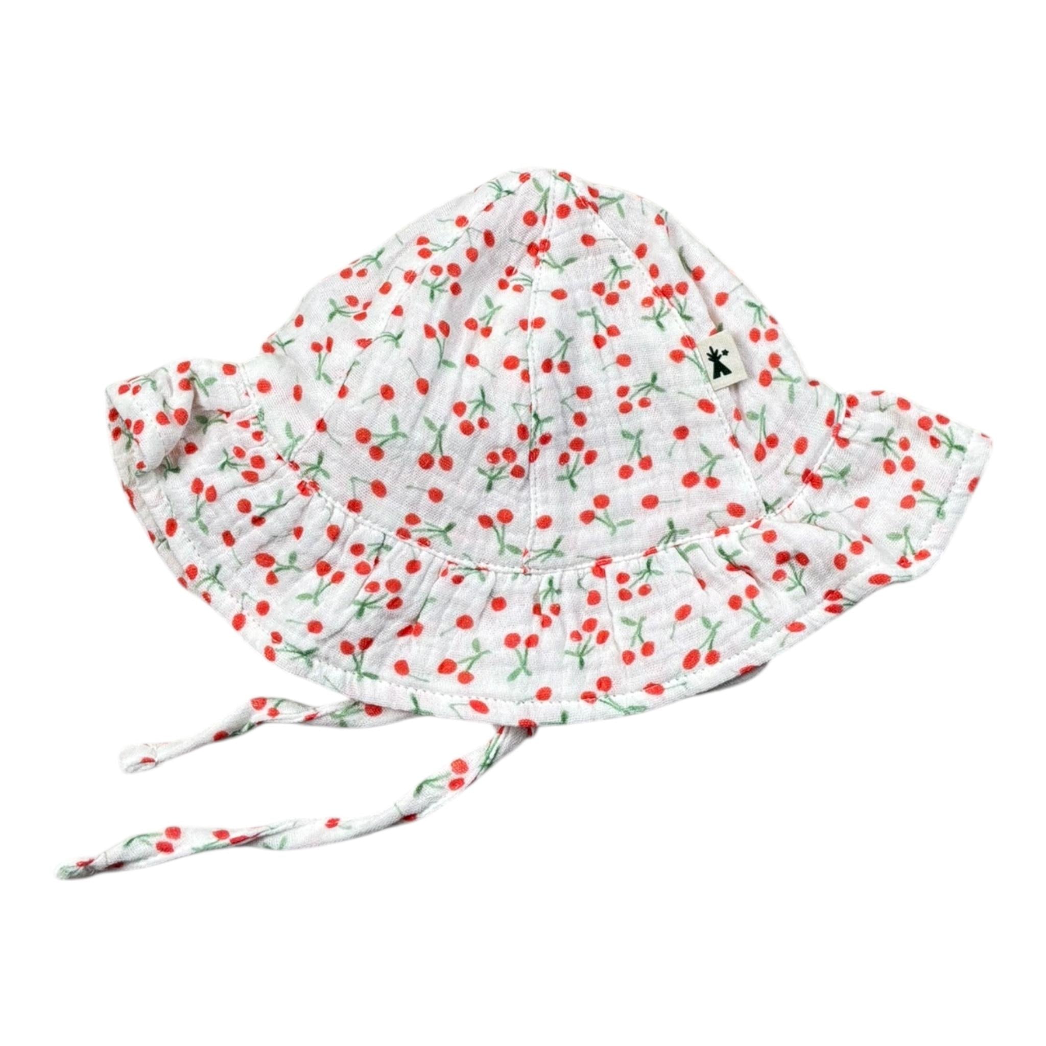 Petit Indi Cappello Tinta Unita con Fantasia Ciliege per Neonata SS25A9010 BIANCO PETIT INDI 