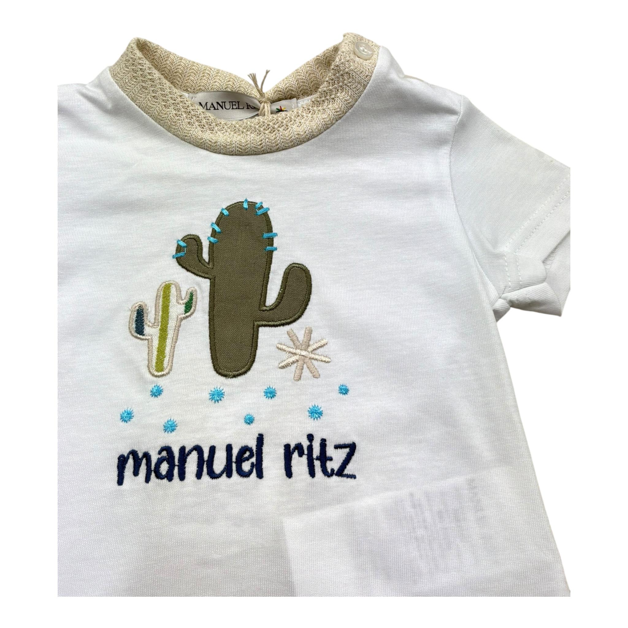 Manuel Ritz T-Shirt Girocollo Tinta Unita con Ricamo per Bambino MR3117 BIANCO MANUEL RITZ 