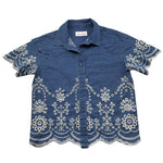 Saint Barth Camicia Mezza Manica Tinta Unita In Pizzo Sangallo per Bambina CLEMENTINE BLU SAINT BARTH 