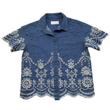 Saint Barth Camicia Mezza Manica Tinta Unita In Pizzo Sangallo per Bambina CLEMENTINE BLU SAINT BARTH 