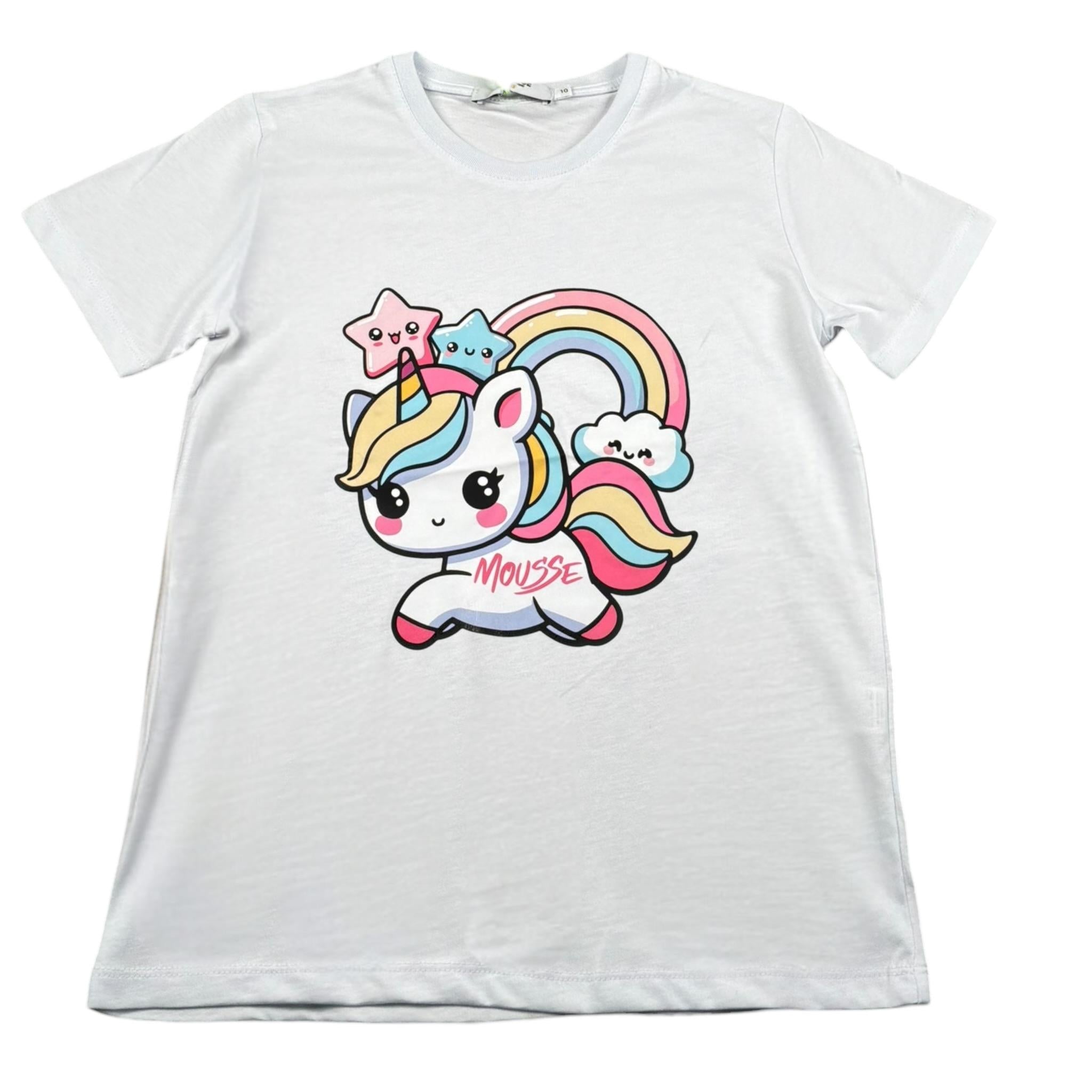 Mousse T-Shirt Girocollo Tinta Unita con Stampa per Bambina UNILEOTT BIANCO MOUSSE 