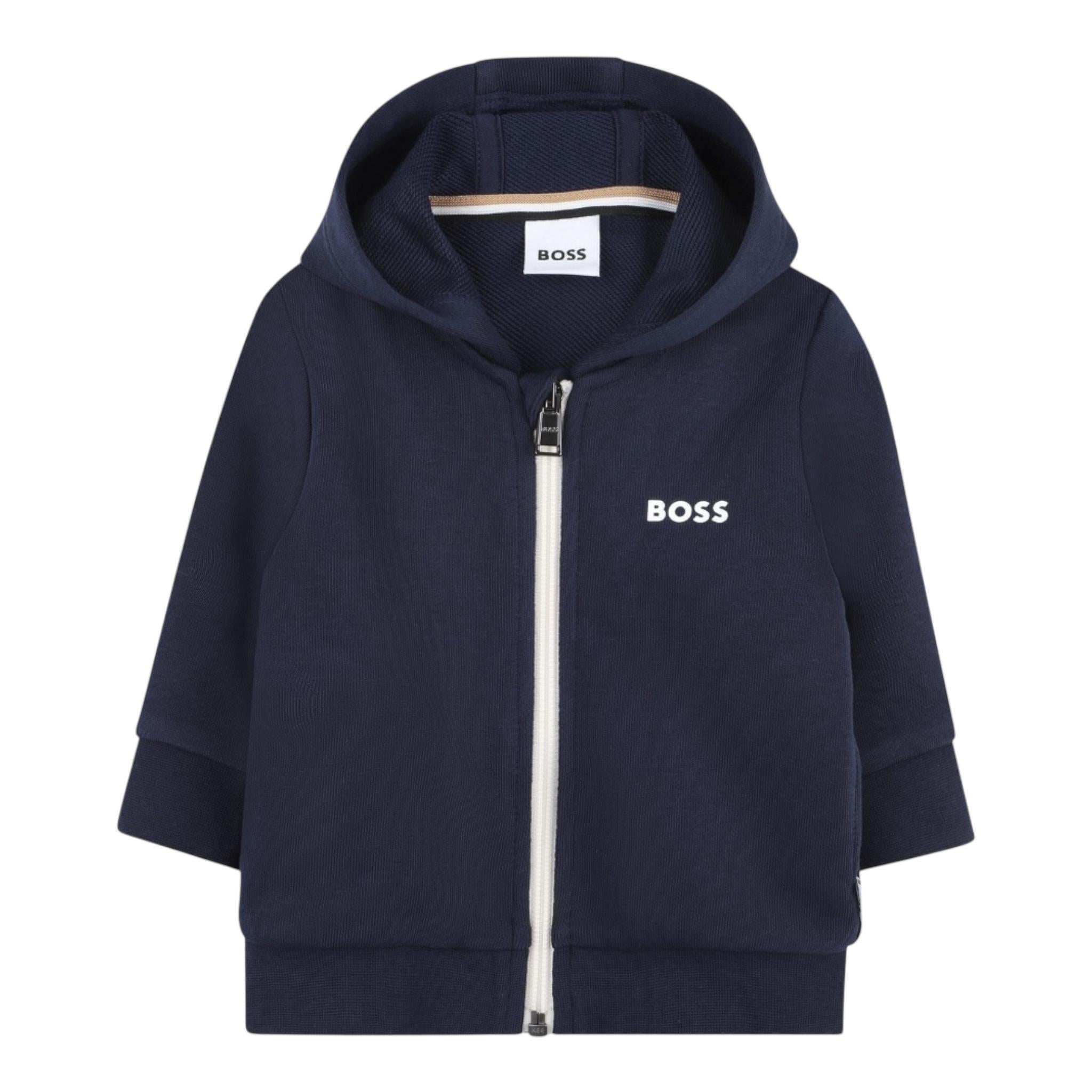 Boss Felpa Tinta Unita con Zip E Cappuccio per Neonato J52095 BLU BOSS 
