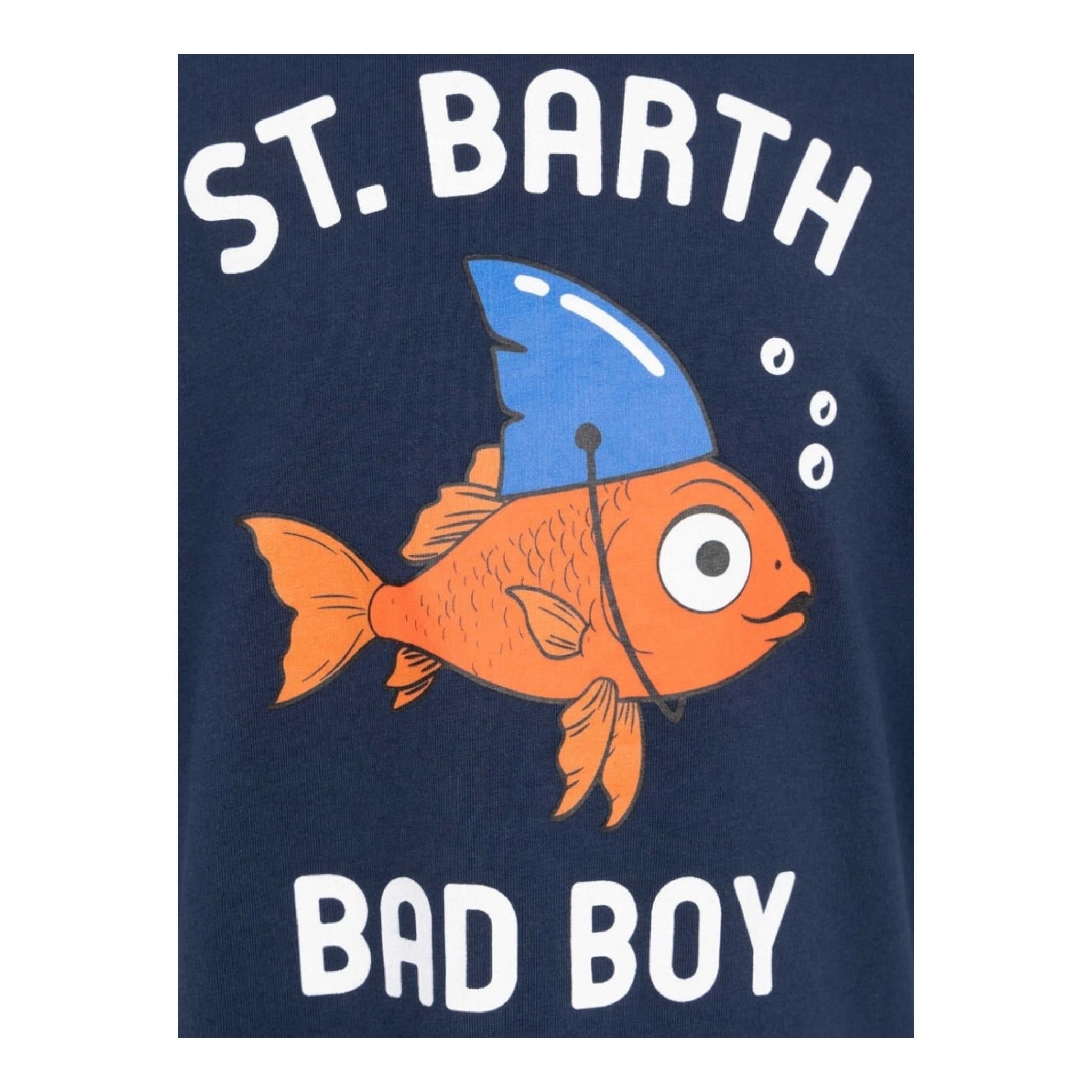 Saint Barth T-Shirt Girocollo Tinta Unita Stampa Pesce per Bambino TSH001 BLU SAINT BARTH 