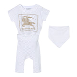 Burberry Completo 2 Pezzi Body-Pantalone-Bavetta Tinta Unita Bianco Per Neonato
