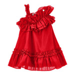 Monnalisa Abito Tinta Unita Monospalla con Balze per Bambina 17C907 ROSSO MONNALISA 