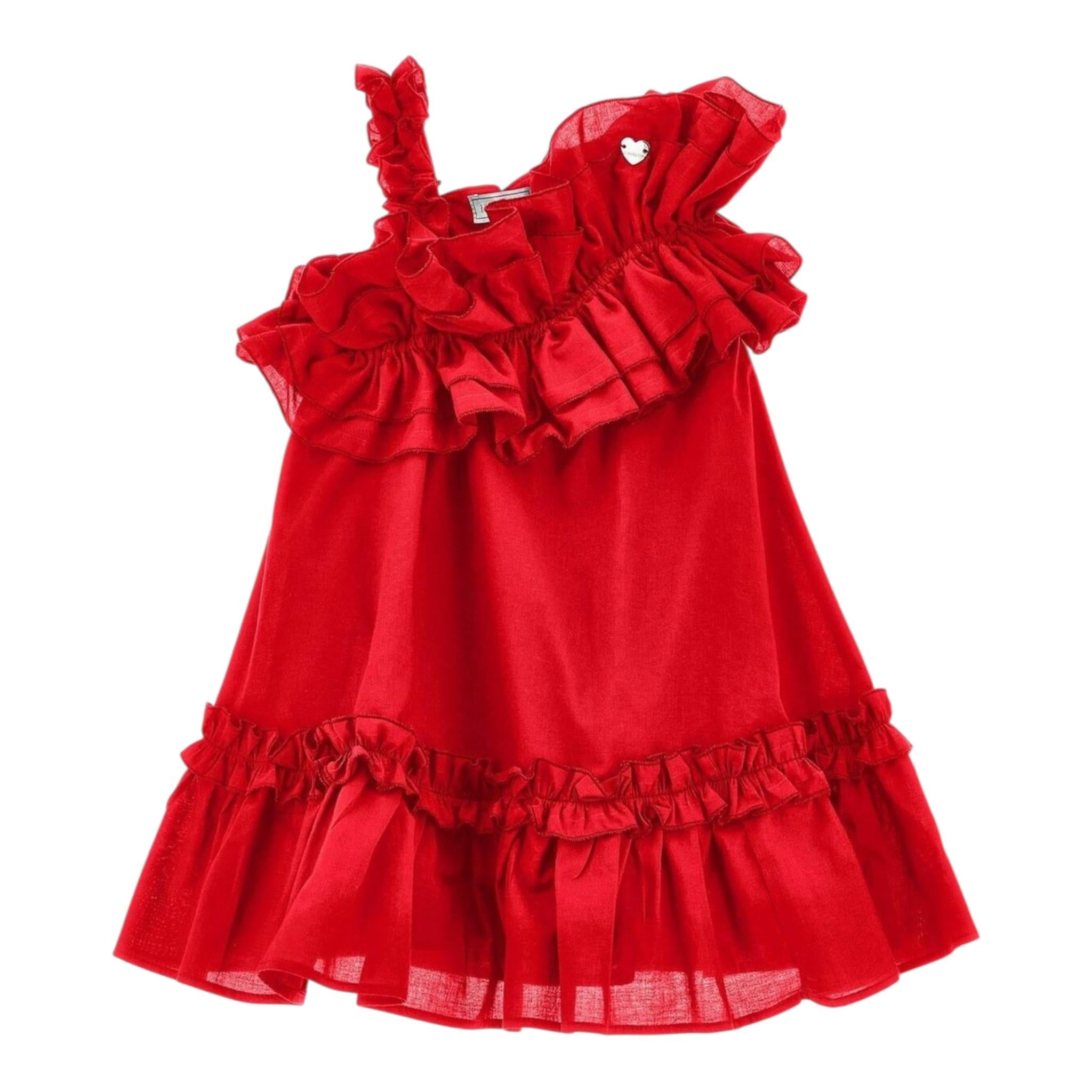 Monnalisa Abito Tinta Unita Monospalla con Balze per Bambina 17C907 ROSSO MONNALISA 