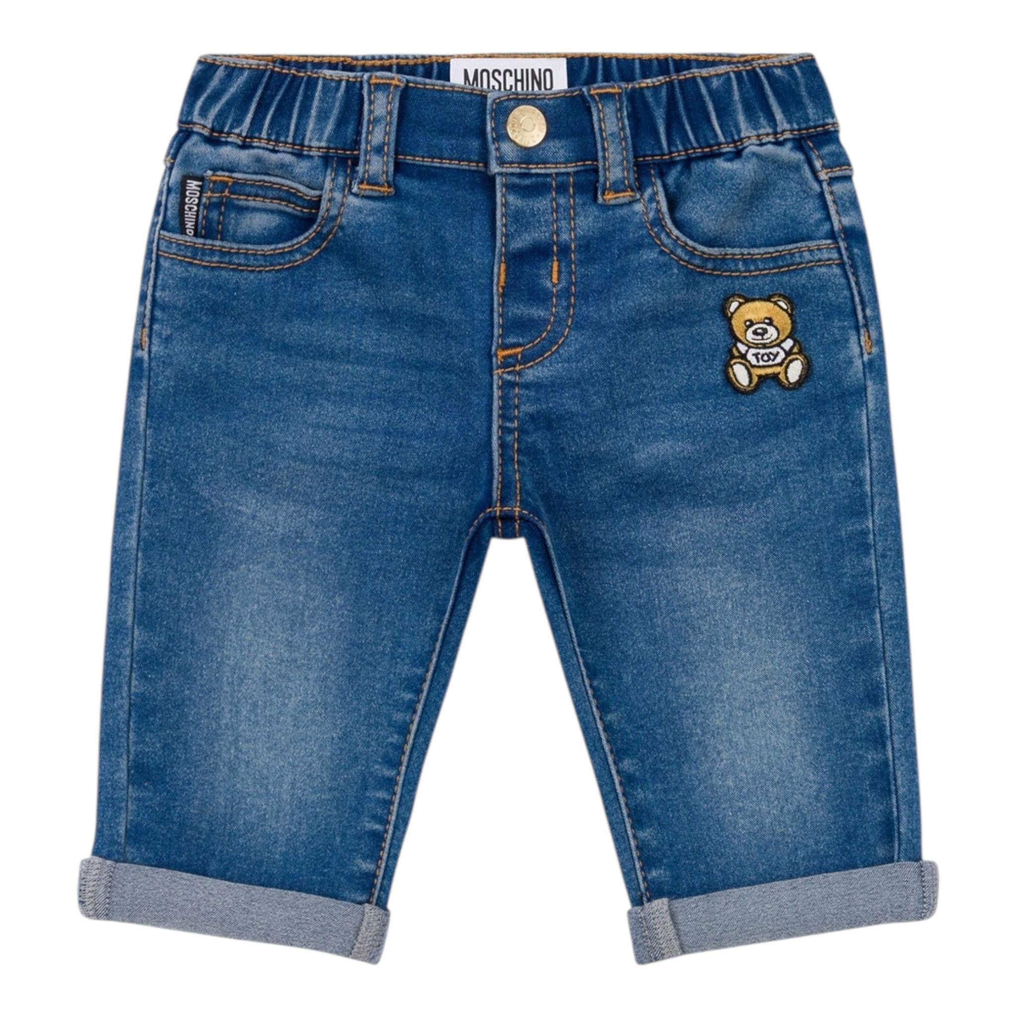 MOSCHINO jeans tinta unita con elastico in vita Blu per Neonato MUP059XX BLU MOSCHINO 