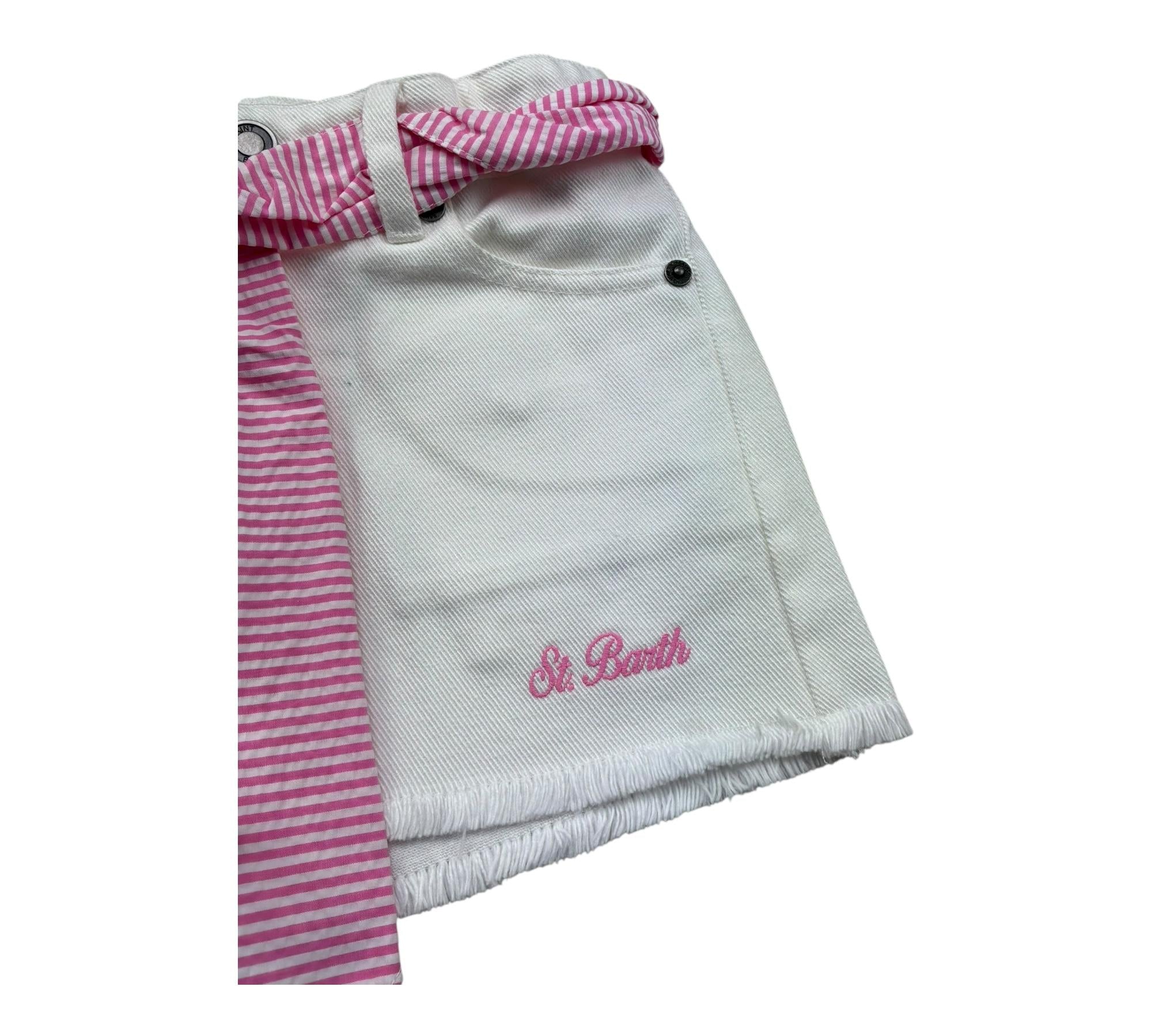 Saint Barth Short Tinta Unita con Cinturino per Bambina KIKOJR BIANCO SAINT BARTH 