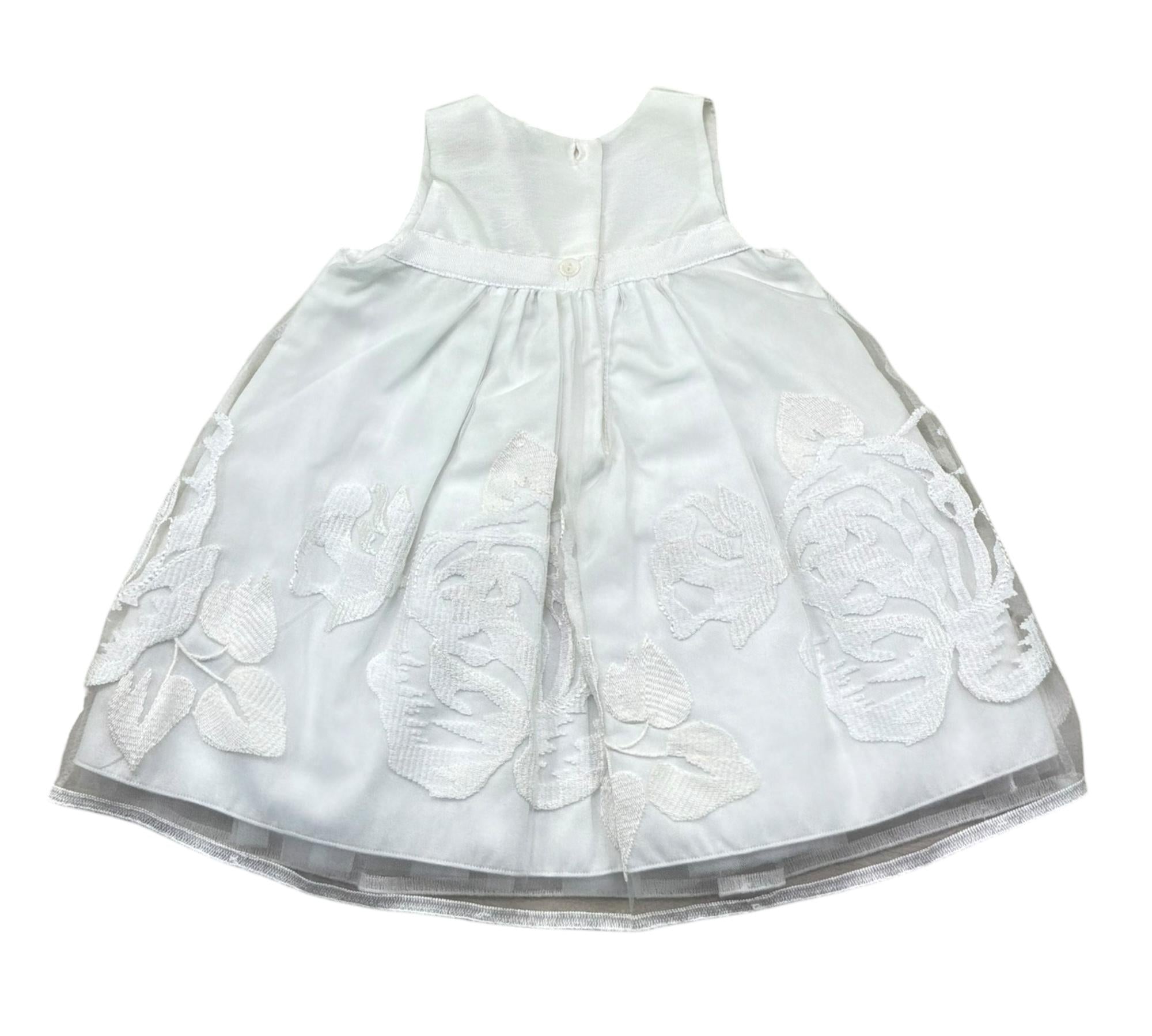 Monnalisa Abito Giromanica Tinta Unita con Ricami per Neonata 735957 BIANCO MONNALISA 