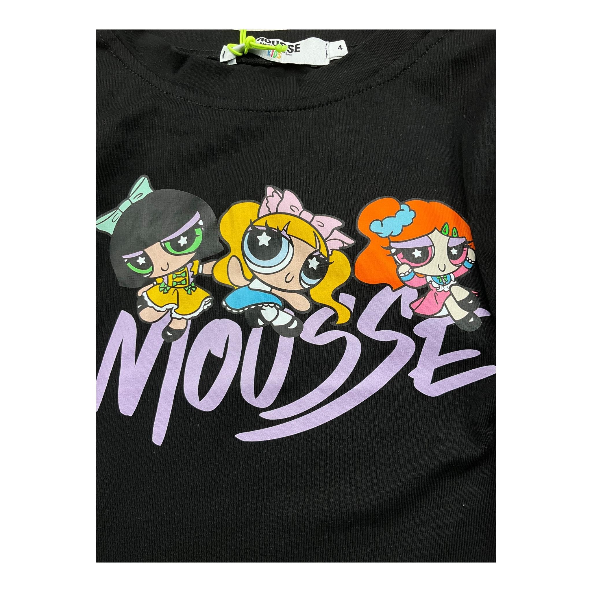 MOUSSE shirt girocollo tinta unita con stampa e rouches Nero per Bambina ROUCHES NERO MOUSSE 