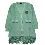 FUN & FUN cardigan tinta unita con frange Verde acqua per Bambina FNBSW12745 VERDE ACQUA FUN & FUN 