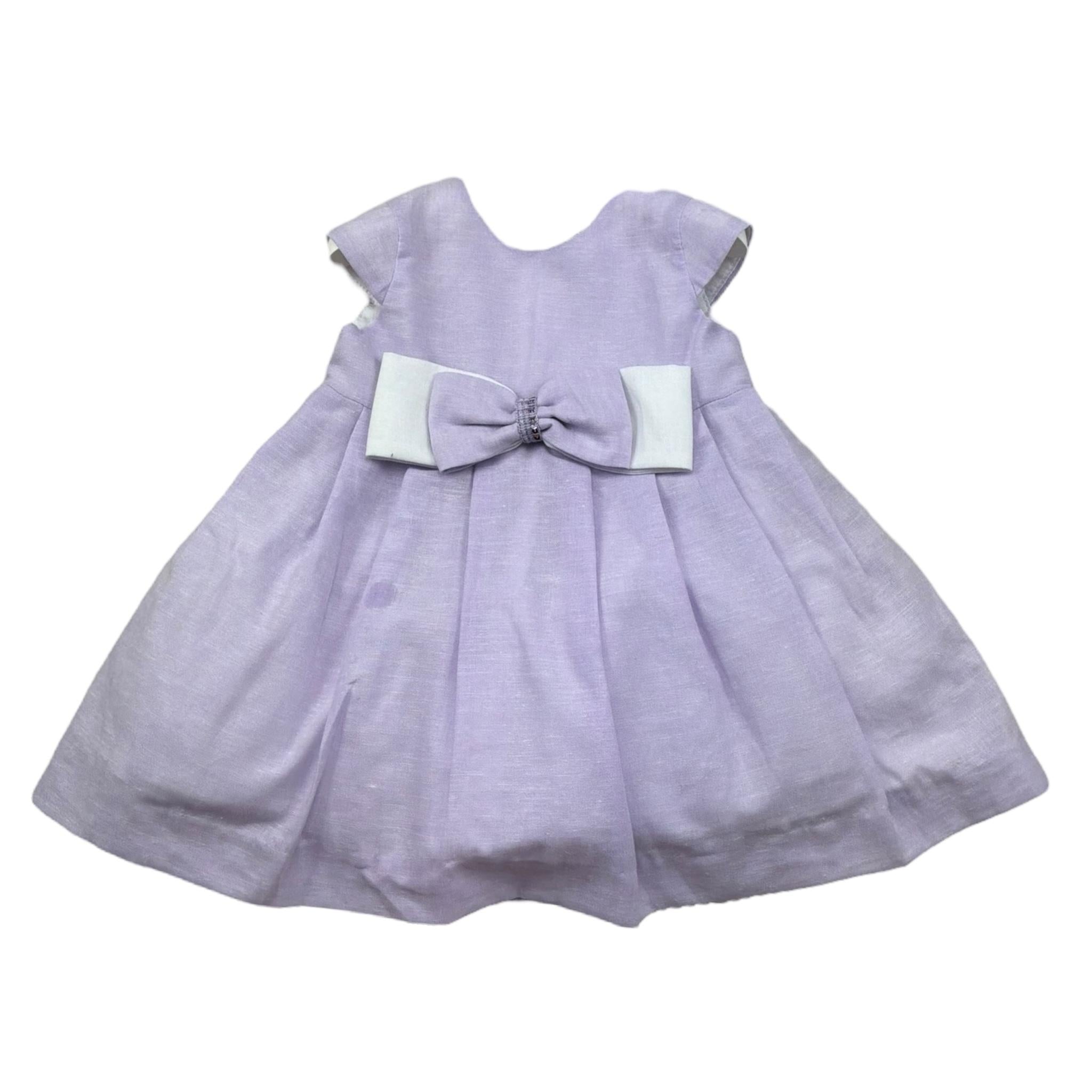 I Delfi Abito Giromanica Tinta Unita con Fiocco per Neonata 25P5077 LILLA I DELFI 