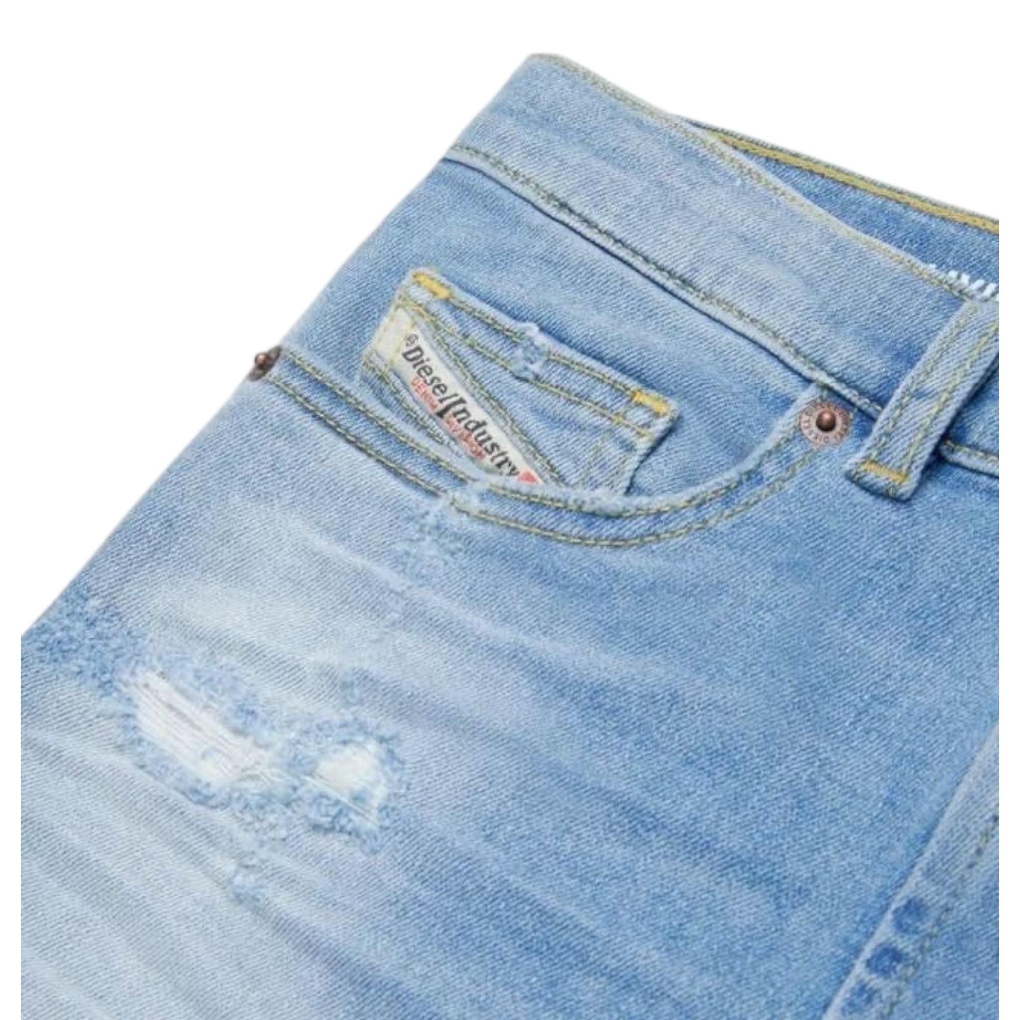 Diesel Bermuda In Denim Tinta Unita con Girovita Regolabile per Bambino J000512 AZZURRO DIESEL 