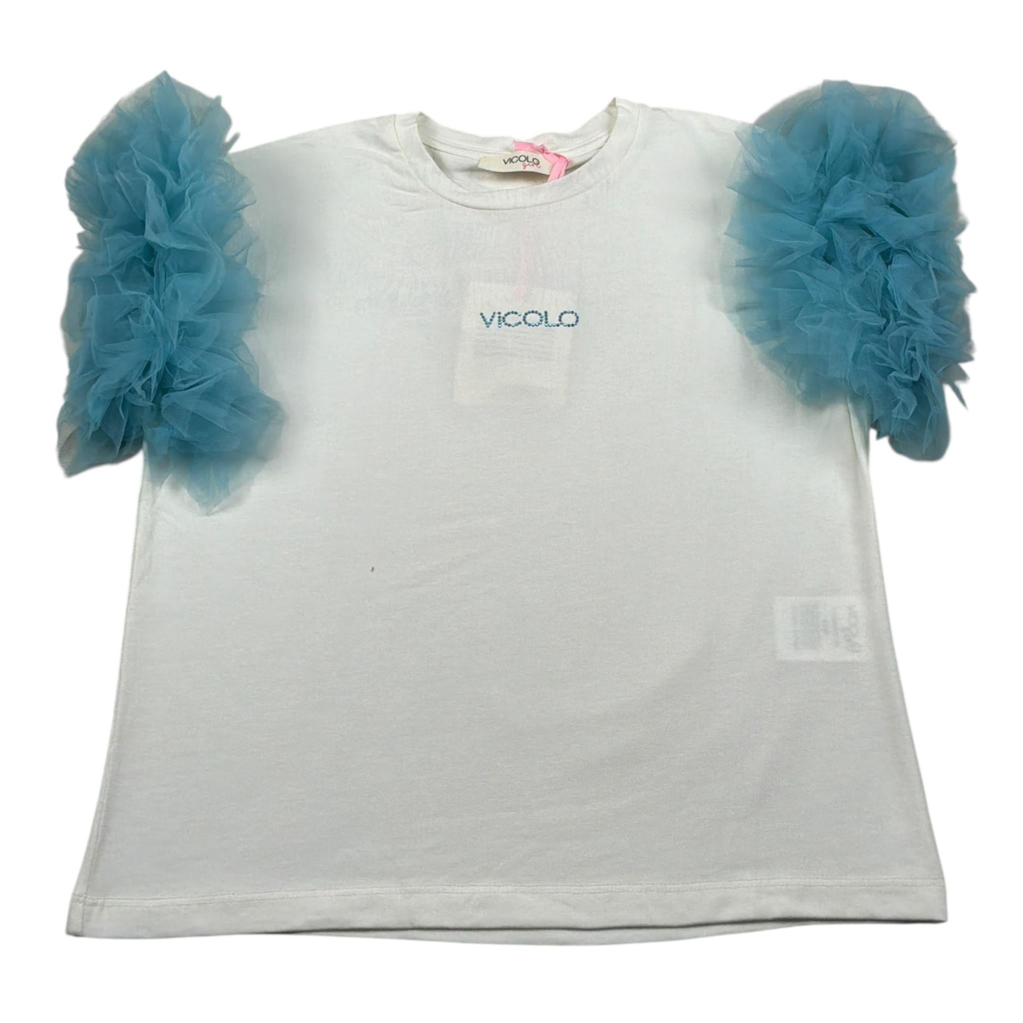 Vicolo T-Shirt tinta unita con Rouches Panna/Azzurro per Bambina 3146M00125 PANNA/AZZURRO VICOLO 