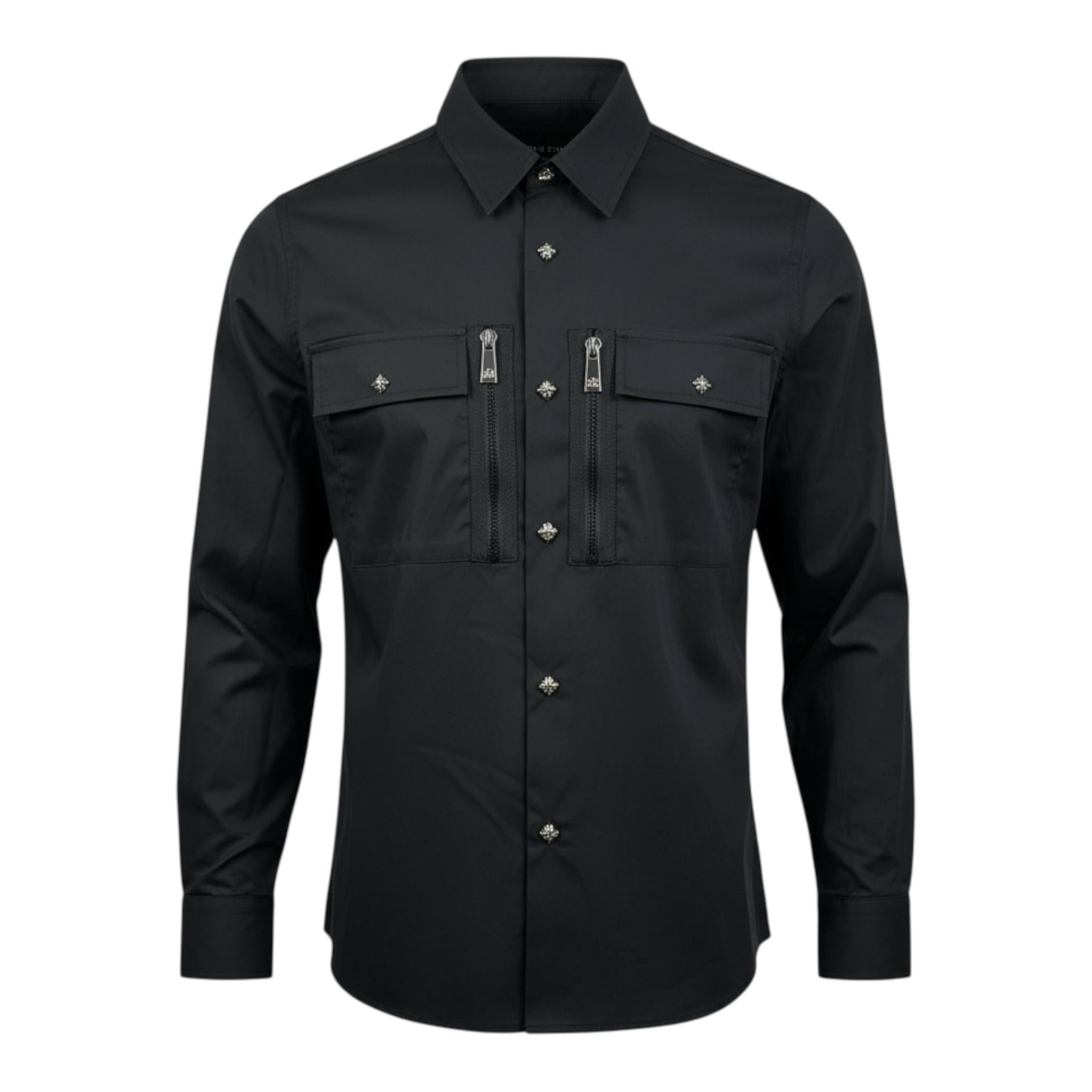 John Richmond Camicia Tinta Unita con Zip per Bambino RBP26009CA NERO JOHN RICHMOND 