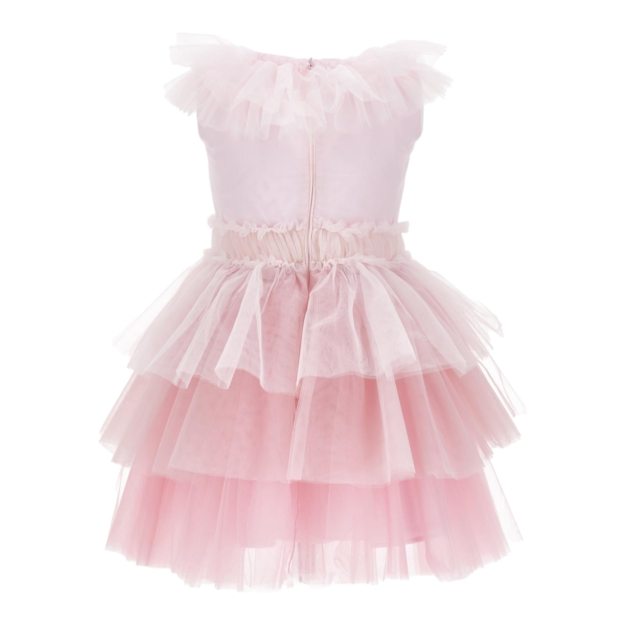 Monnalisa Abito Giromanica Tinta Unita con Tulle per Bambina 17E900 ROSA MONNALISA 