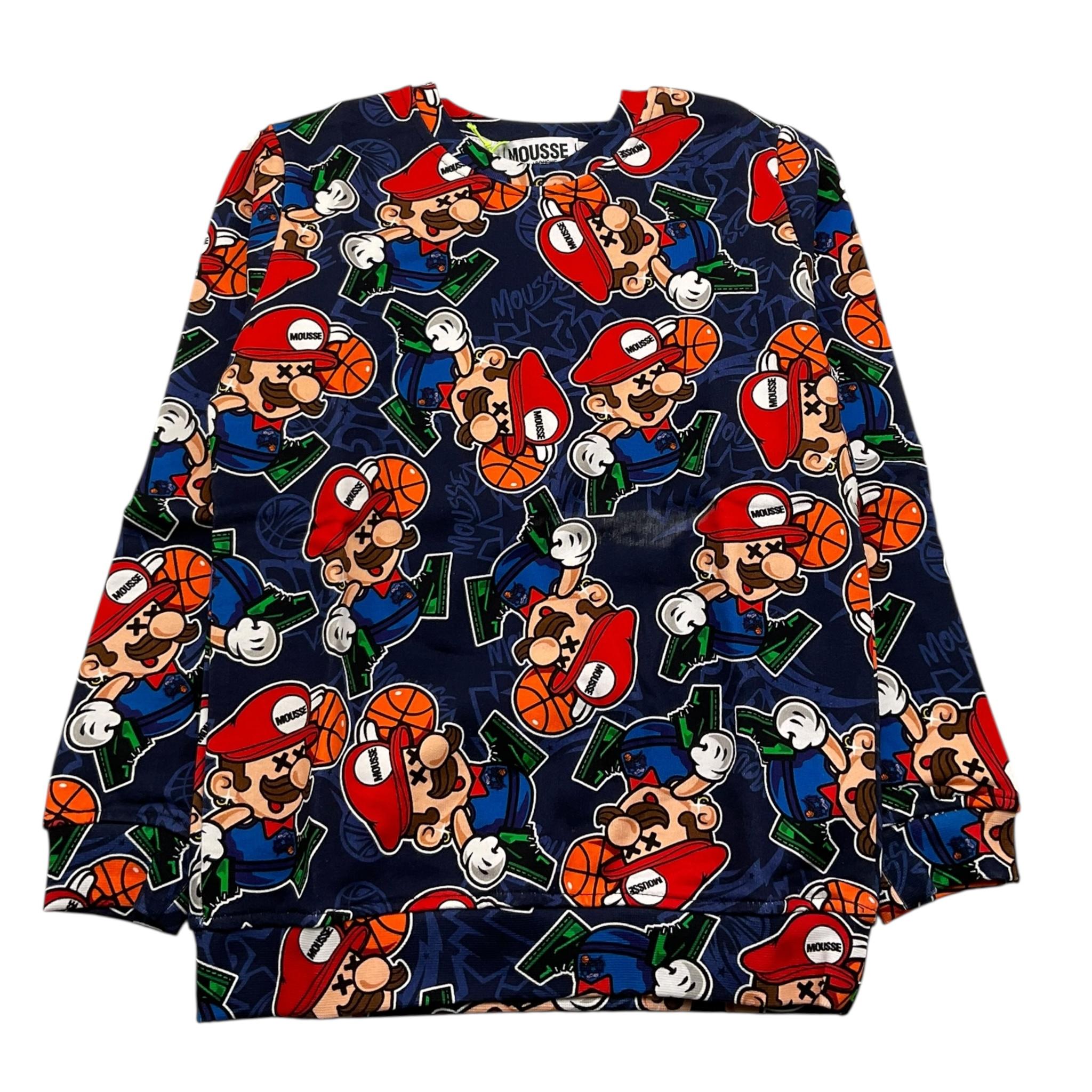 MOUSSE felpa chiusa girocollo tinta unita cn stampe mario Blu per Bambino HKFG368 BLU MOUSSE 