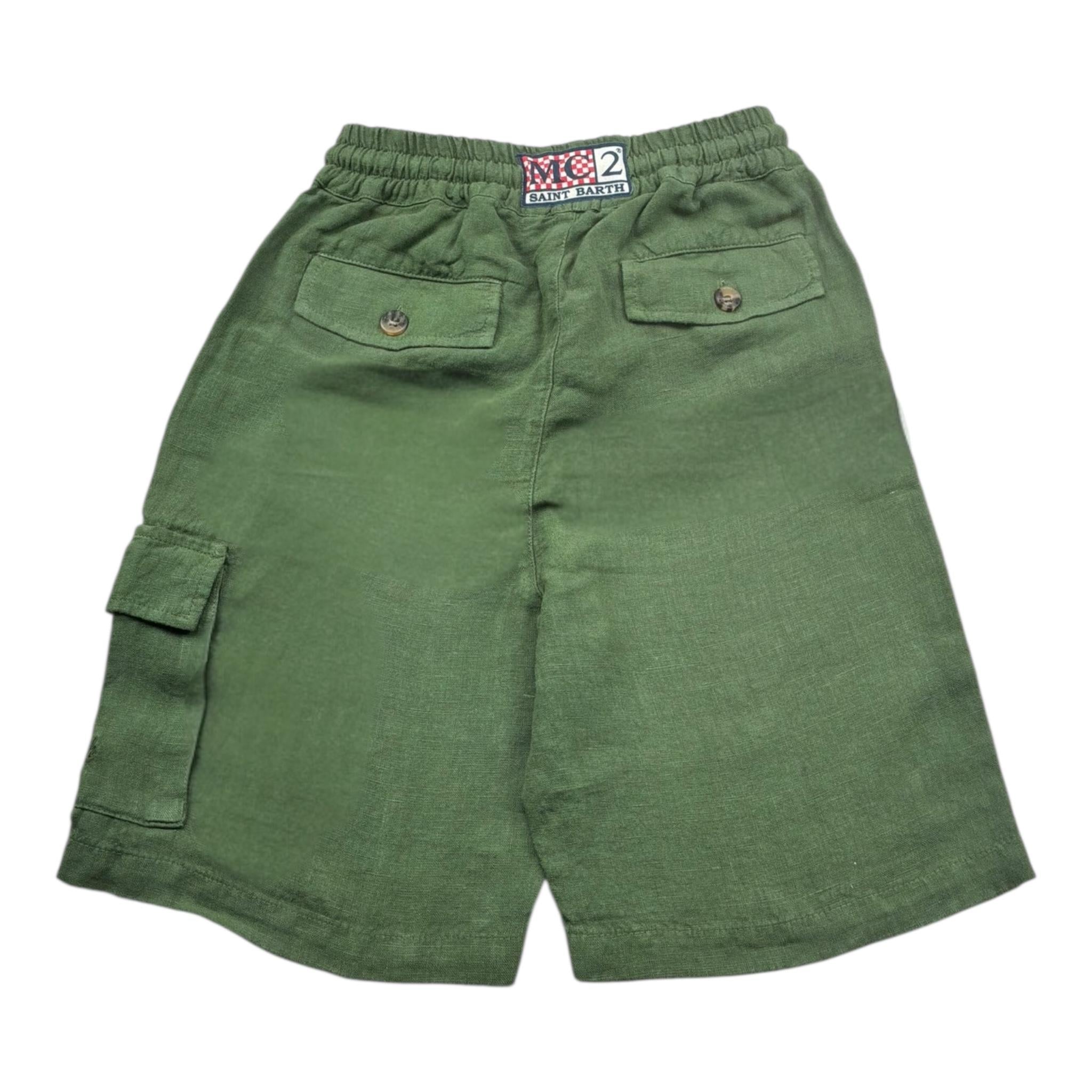 Saint Barth Bermuda Tinta Unita con Elastico In Vita per Bambino LINEN52 VERDE SAINT BARTH 