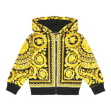 Versace Felpa Tinta Unita Con Cappuccio E Zip E Fantasia Nero Per Bambino