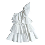 Twinset Abito Monospalla Tinta Unita Con Balze Bianco Per Bambina