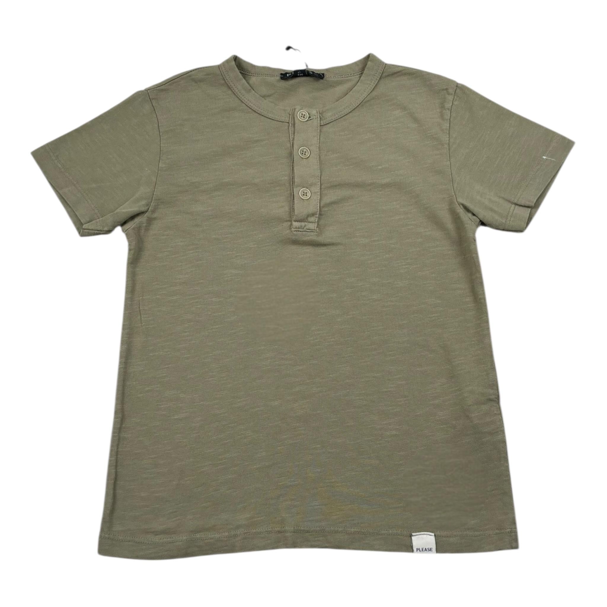 Please T-Shirt Tinta Unita con Bottoni per Bambino ME07030B72 VERDE PLEASE 