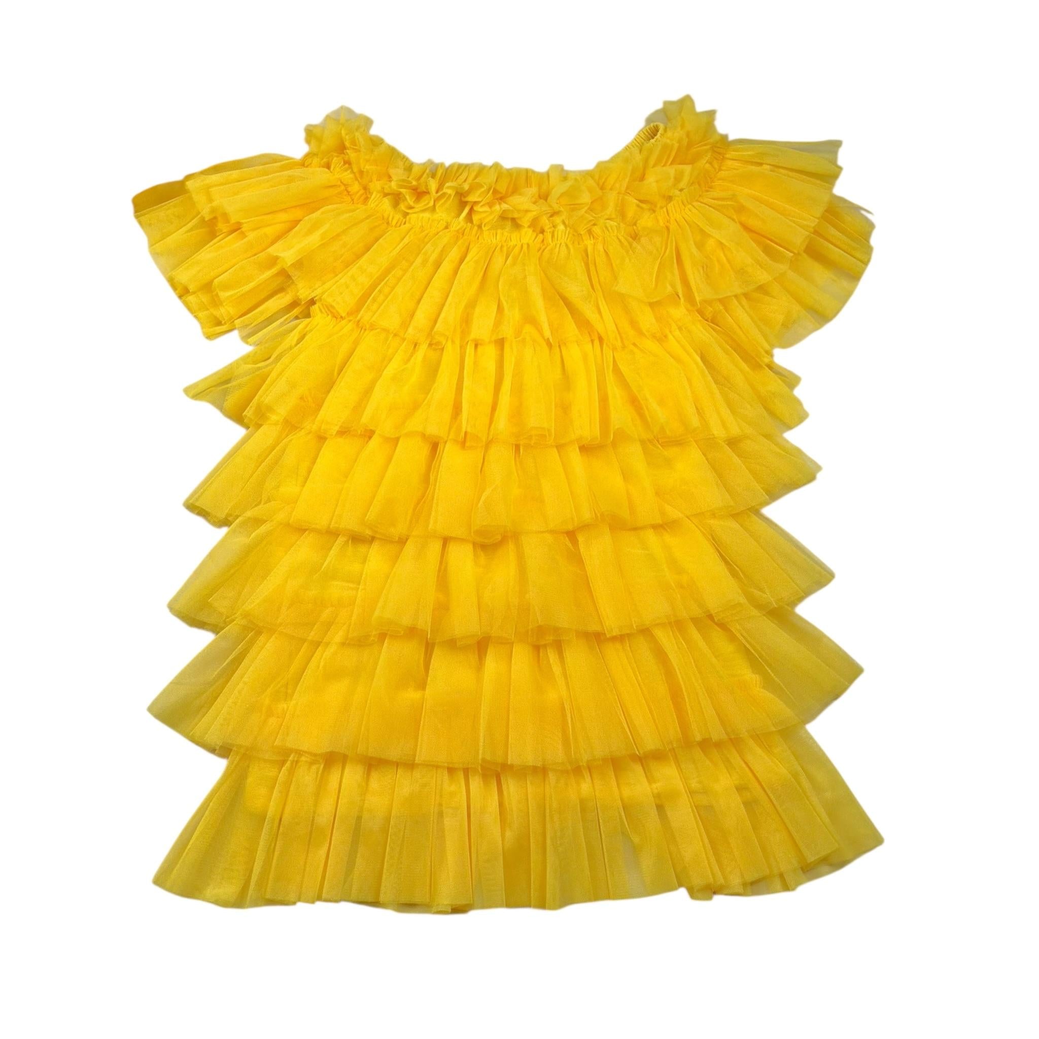 Y-Clu Abito Tinta Unita con Balze per Bambina Y19170 GIALLO Y-CLU 