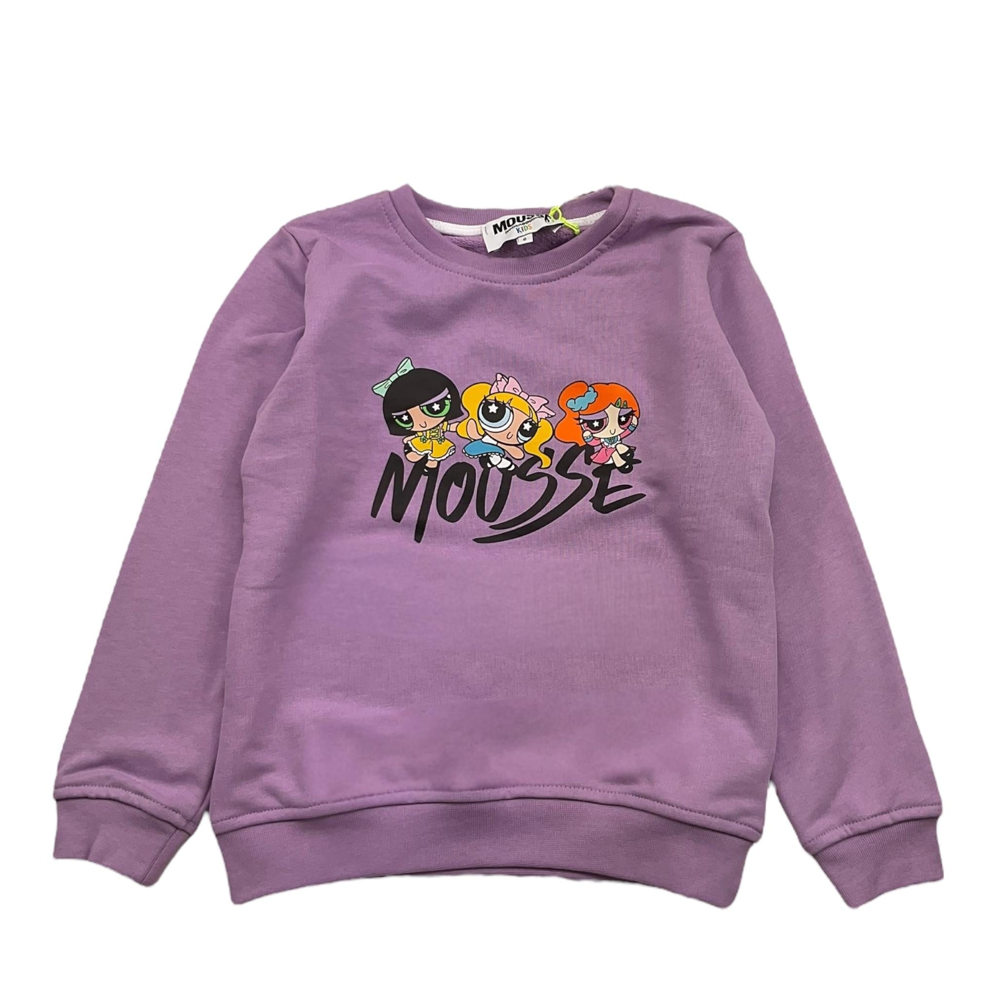 MOUSSE felpa girocollo tinta unita con stampa Viola per Bambina HKFG362L VIOLA MOUSSE 
