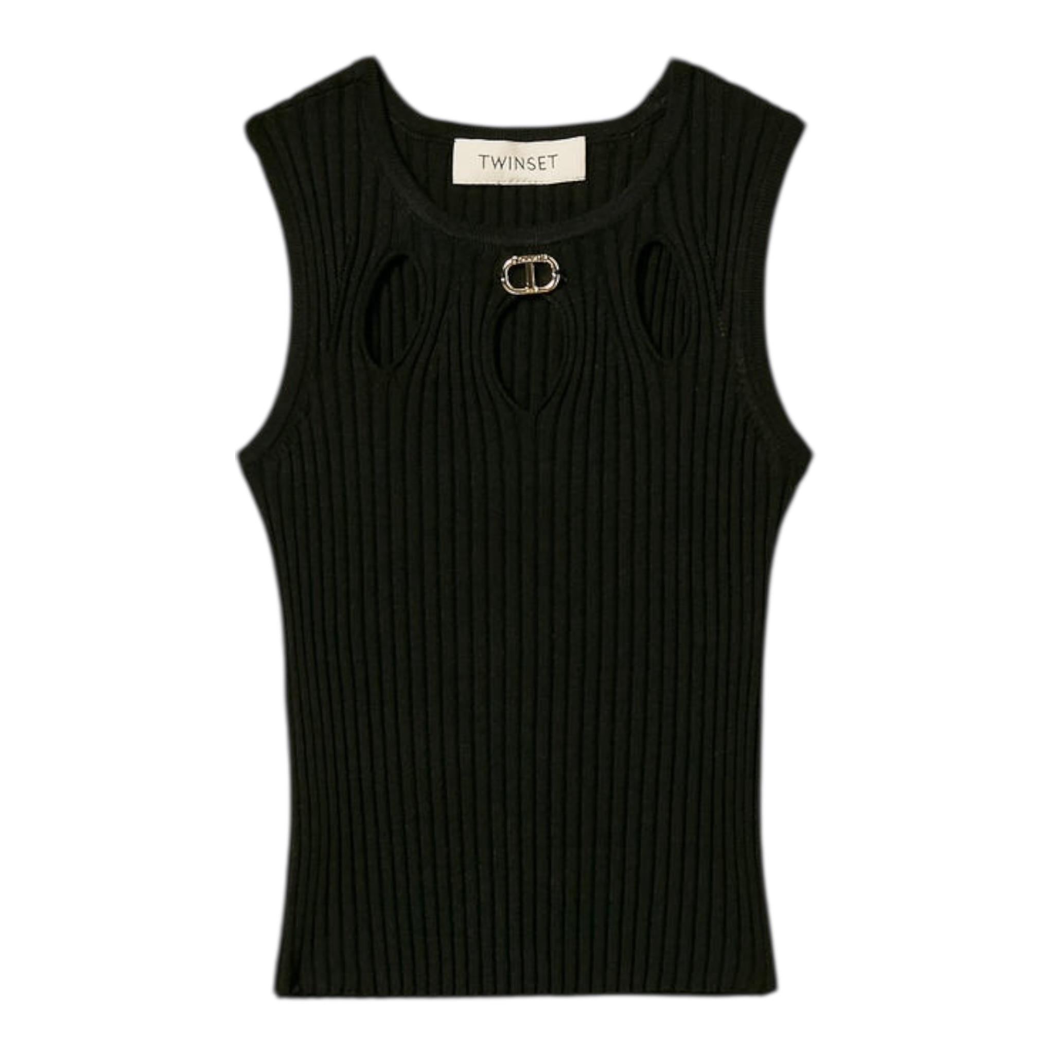 Twinset Canotta Tinta Unita con Logo per Bambina 251GJ3413 NERO TWINSET 
