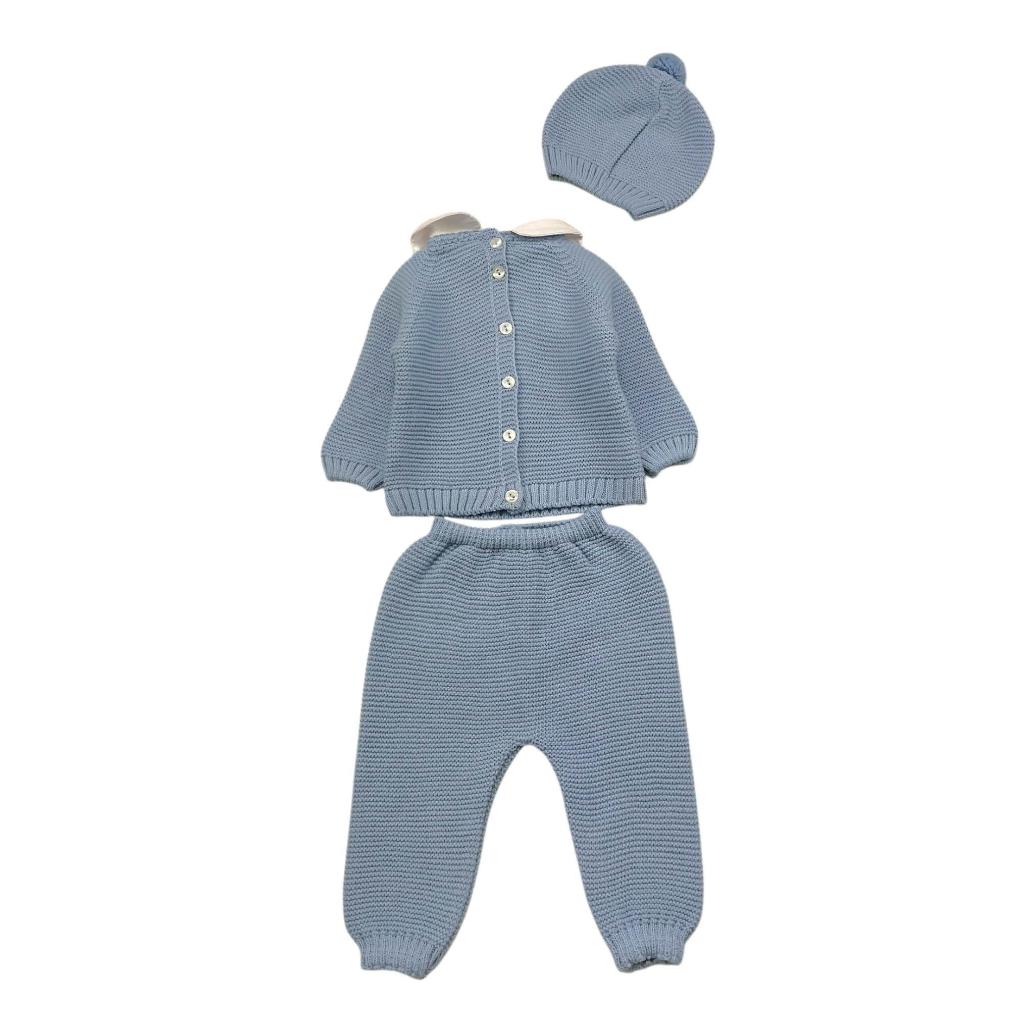 JULIANA completo 3pz maglia-pantalone -cappello tinta unita Azzurro per Neonato 24556 AZZURRO JULIANA 