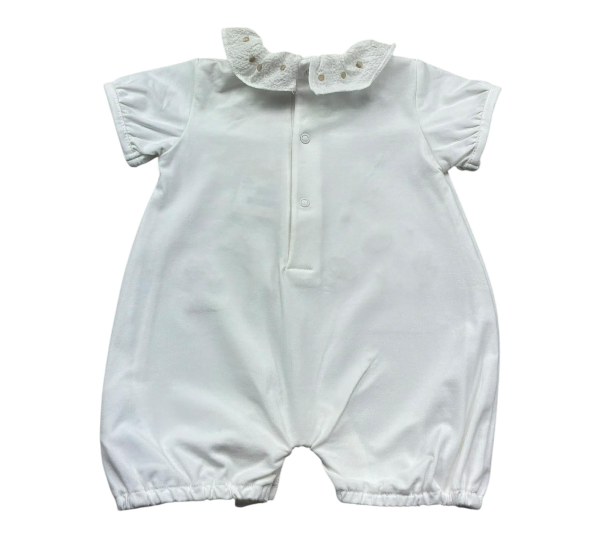 Le Bebe Pagliaccetto Mezza Manica Tinta Unita con Ricami per Neonata LBG6306 BIANCO LE BEBE 