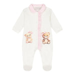 Monnalisa Set Tutina-Cappello-Bavetta Tinta Unita con Stampa per Neonata 35D506 BIANCO MONNALISA 