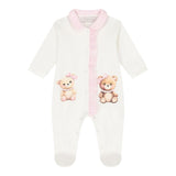 Monnalisa Set Tutina-Cappello-Bavetta Tinta Unita con Stampa per Neonata 35D506 BIANCO MONNALISA 