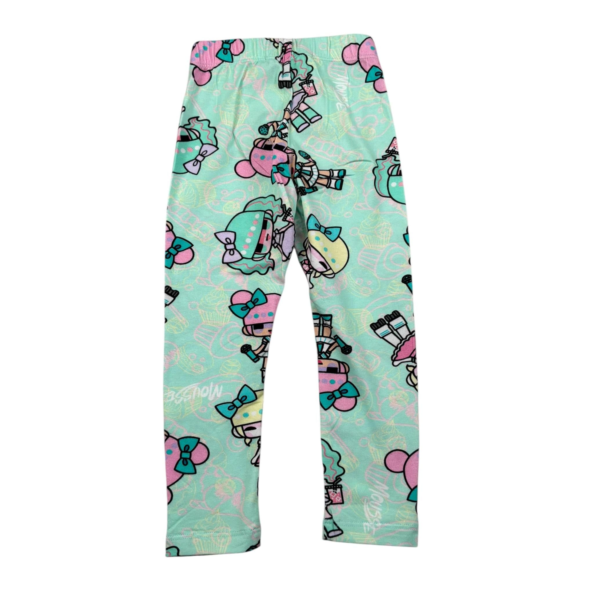 Mousse Leggins Tinta Unita con Stampa per Neonata DOLLFANTN VERDE ACQUA MOUSSE 