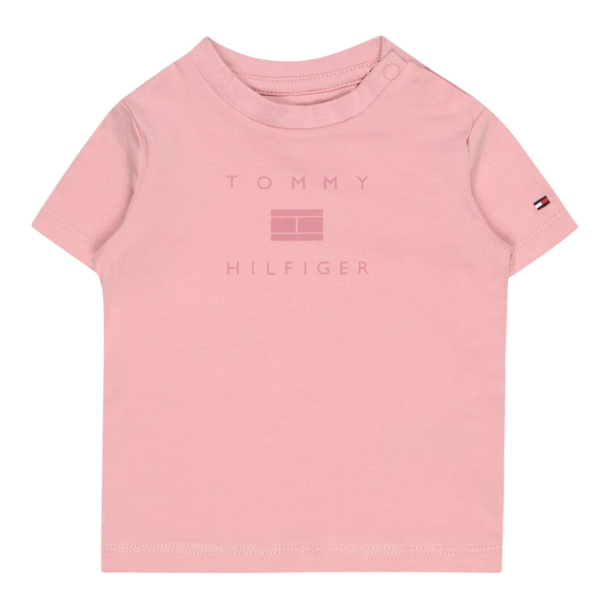 Tommy Hilfiger T-Shirt Girocollo Tinta Unita con Logo per Neonata KN0KN01429 ROSA TOMMY HILFIGER 