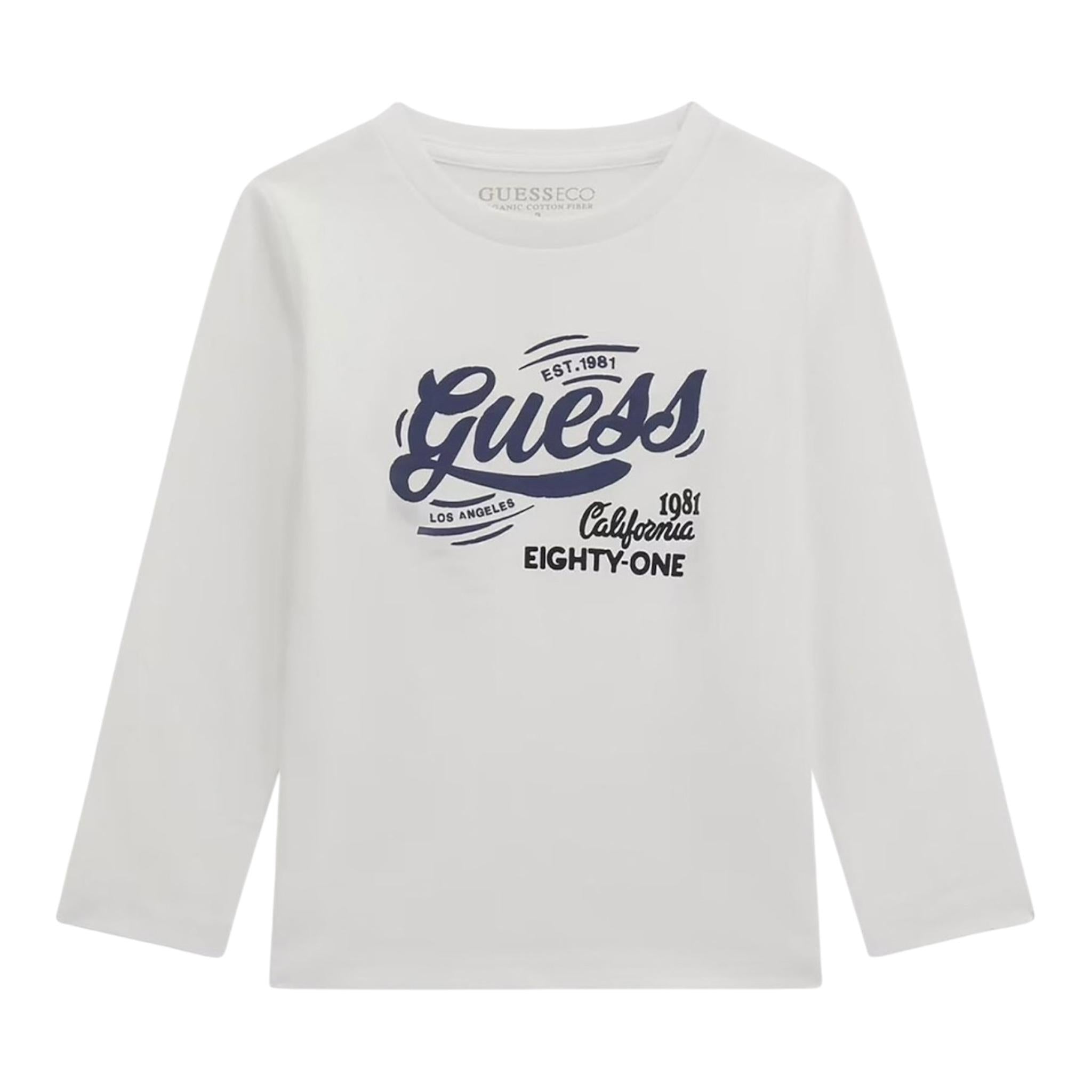 Guess Shirt Girocollo Tinta Unita con Logo per Bambino N5RI17K8HM4JX BIANCO GUESS 