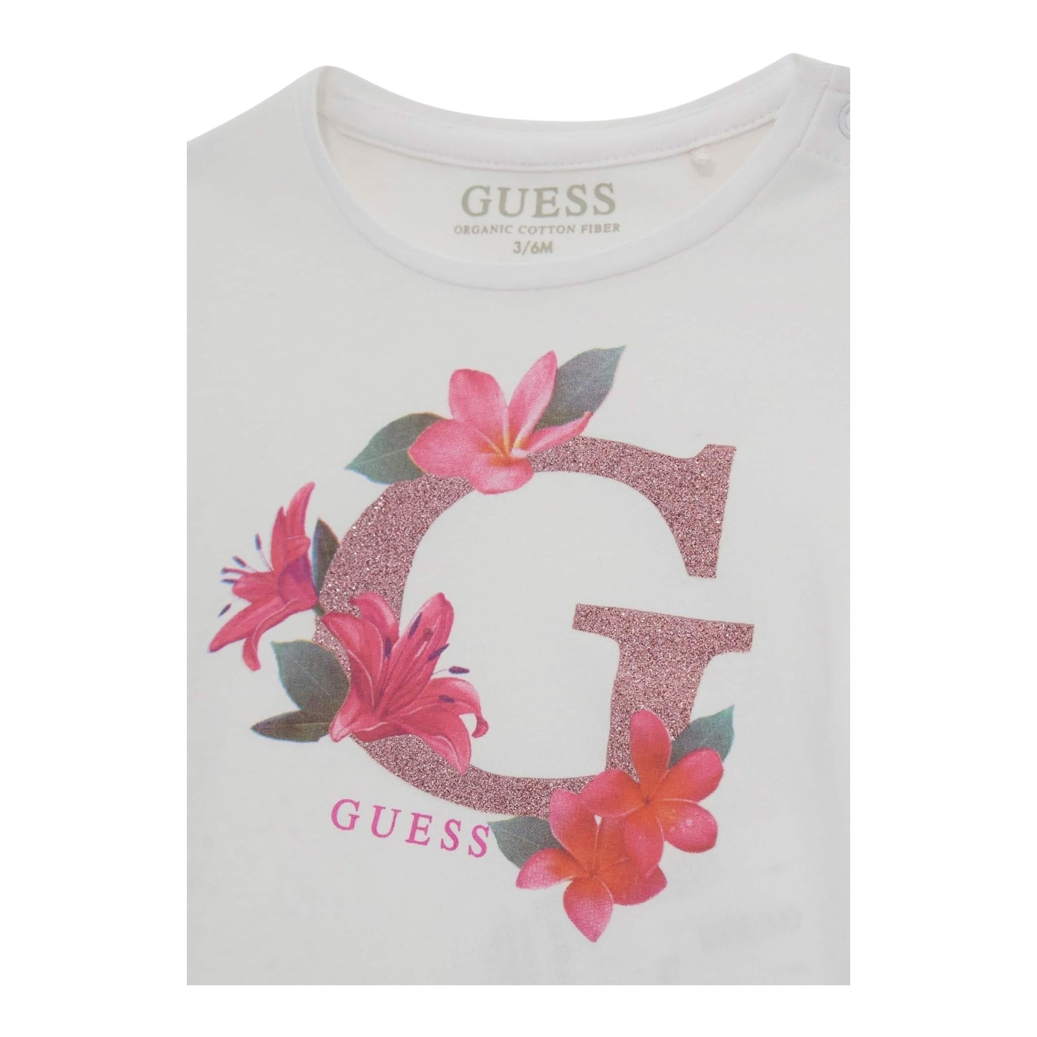 Guess T-Shirt Girocollo Tinta Unita con Stampa per Neonata A5GI02K6YW4 BIANCO GUESS 