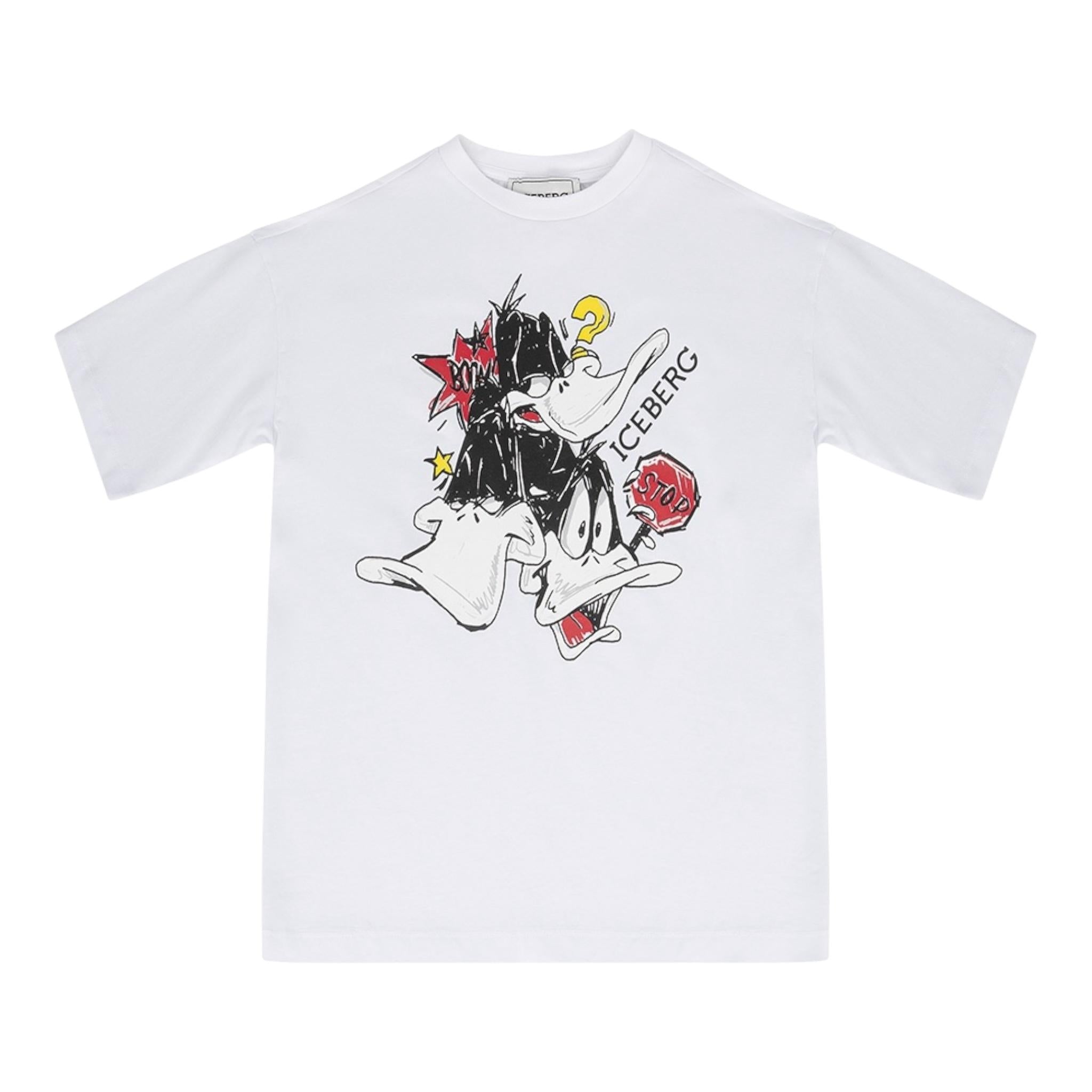 Iceberg T-Shirt Girocollo Tinta Unita con Stampa per Bambino TSICE5107JX BIANCO ICEBERG 
