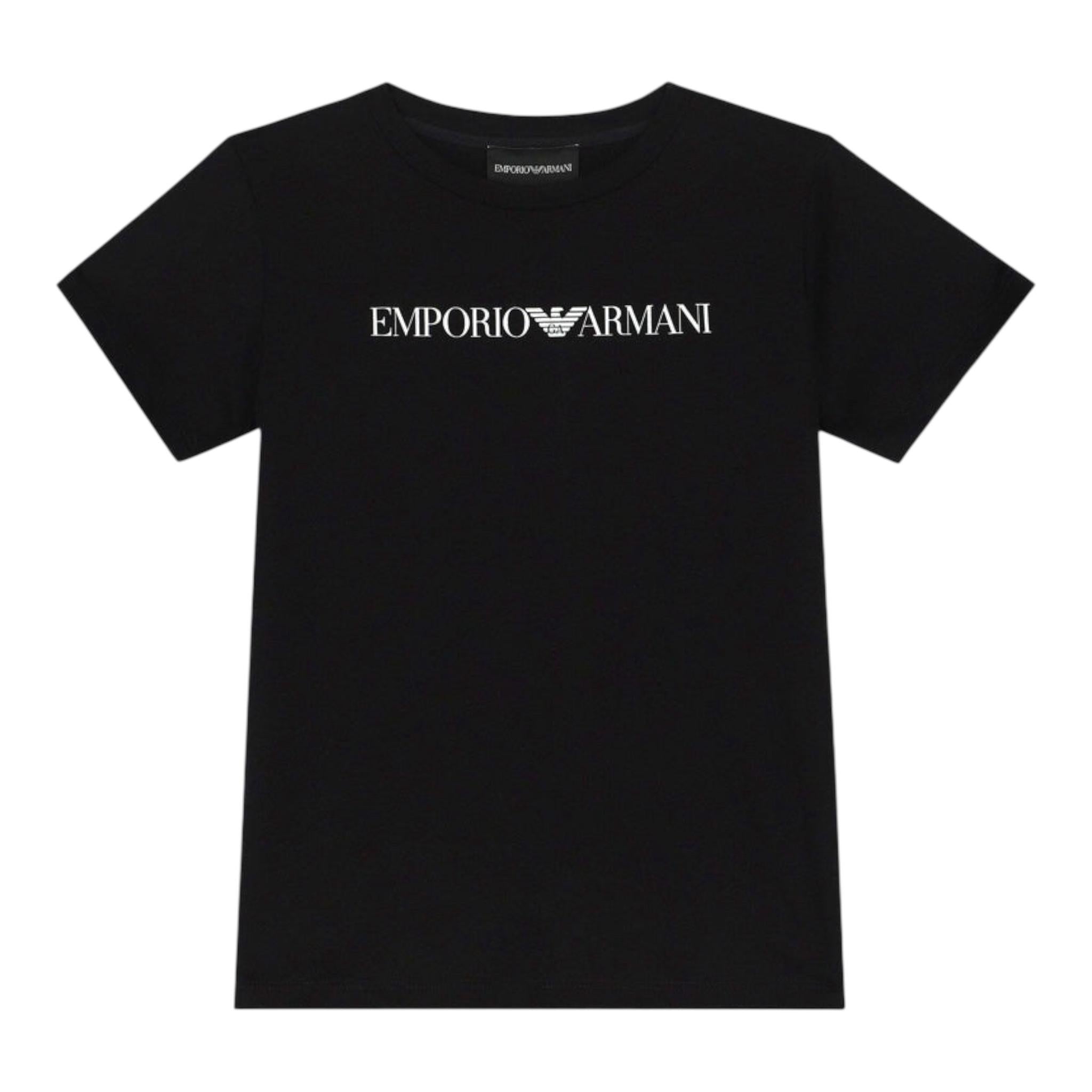Emporio Armani T-Shirt Girocollo Tinta Unita con Stampa per Bambino 8N4N5 NERO EMPORIO ARMANI 
