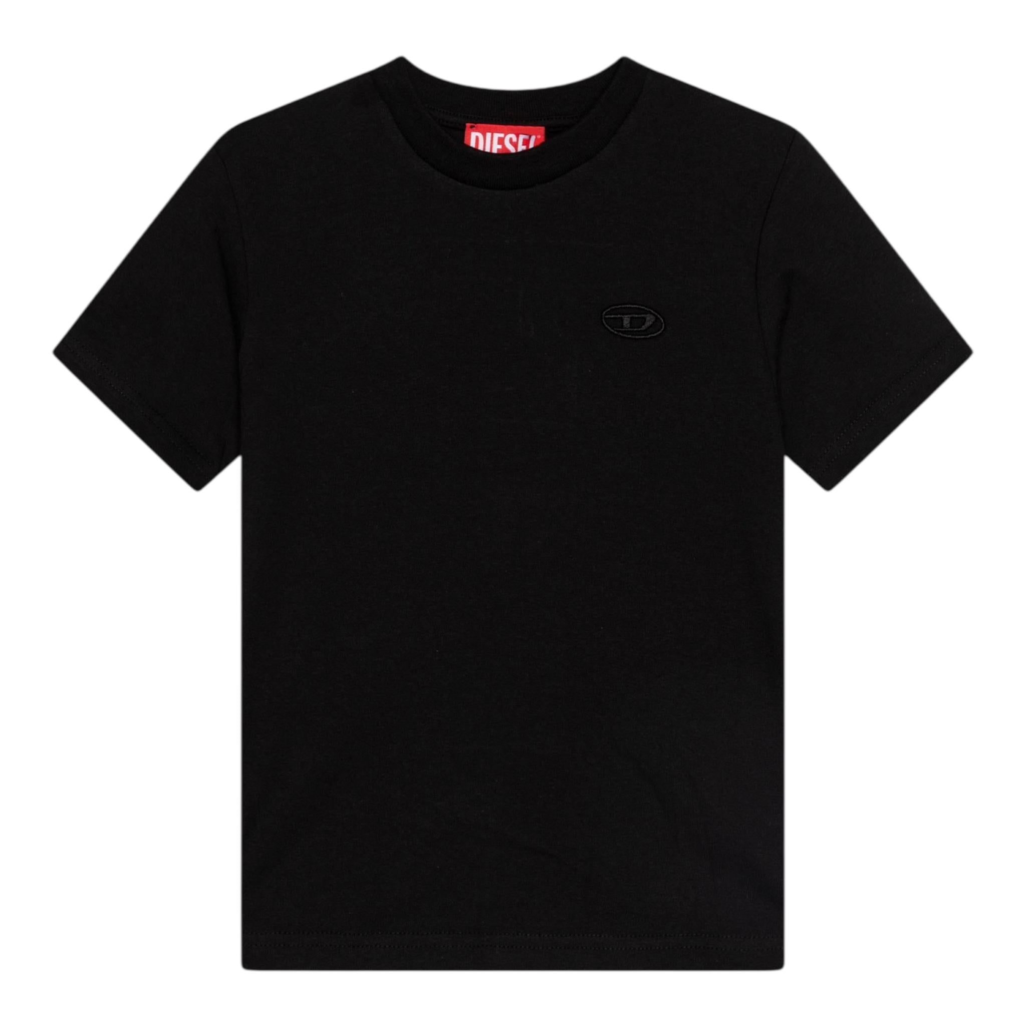Diesel T-Shirt Girocollo Tinta Unita con Logo per Bambino J02276 NERO DIESEL 