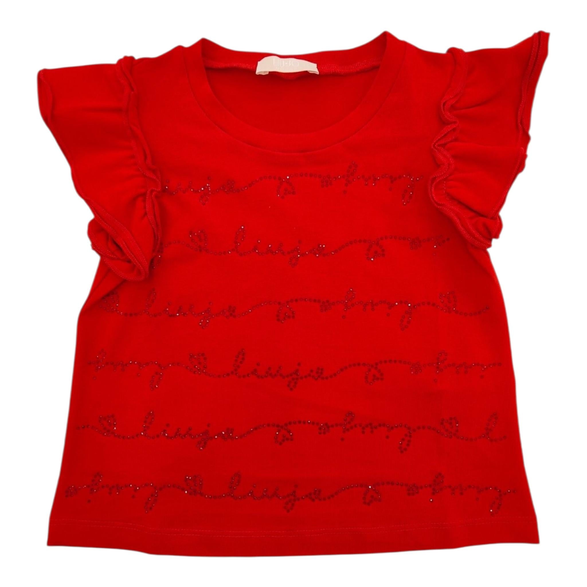 Liu Jo T-Shirt Girocollo Tinta Unita con Brillantini per Bambina KA4048JX ROSSO LIU JO 