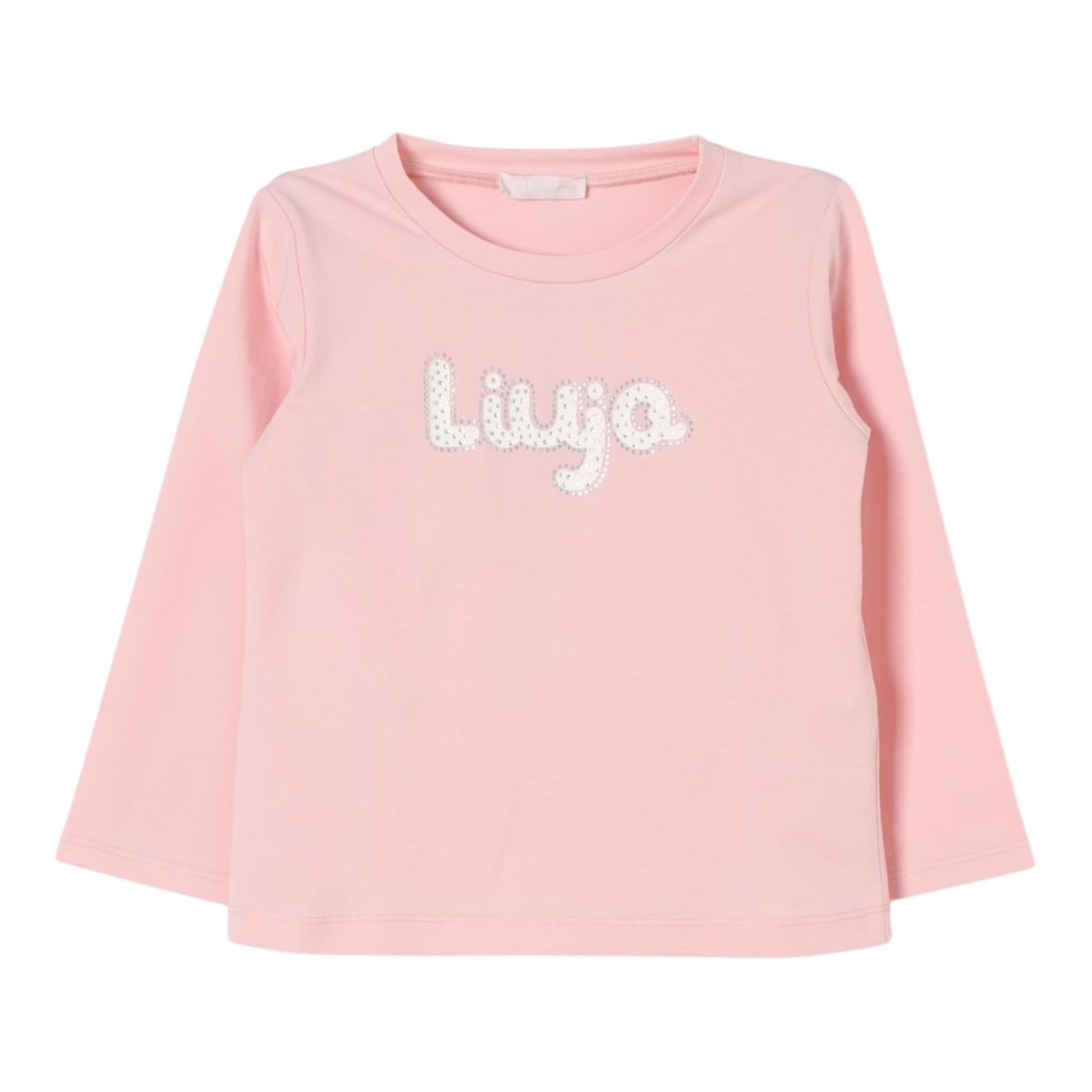 LIU JO shirt girocollo tinta unita con stampa brillantinata Rosa per Bambina KF4069J0088 ROSA LIU JO 