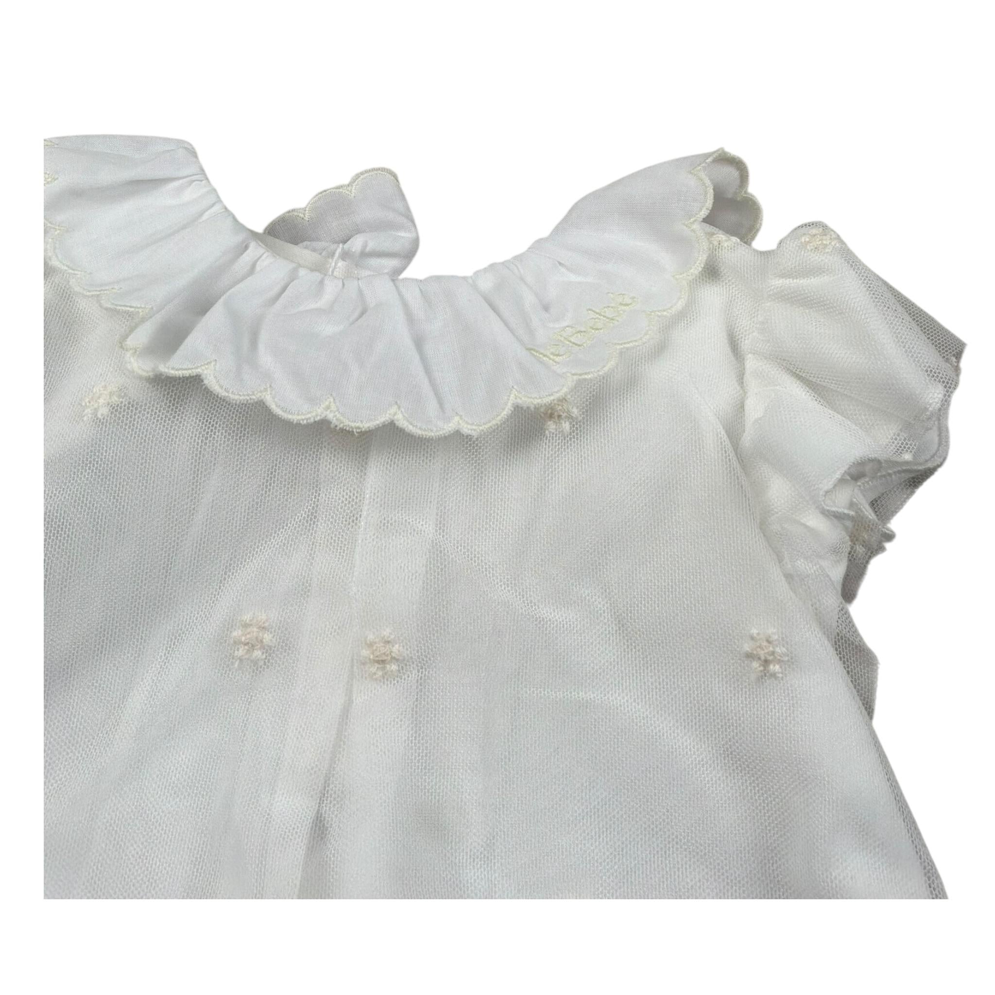 Le Bebe Pagliaccetto Mezza Manica Tinta Unita con Tulle per Neonata LBG5762 BIANCO LE BEBE 