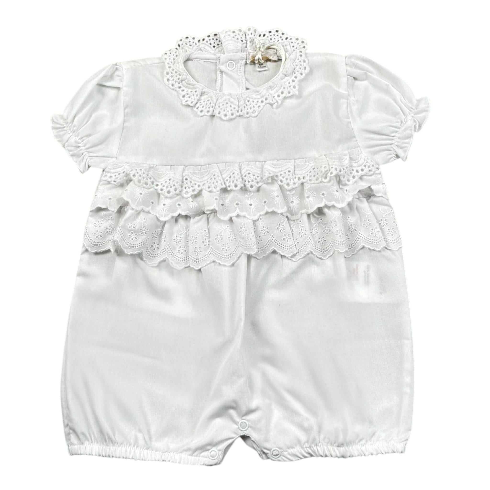 Nanan Pagliaccetto Tinta Unita con Ricami per Neonata E2049403B BIANCO NANAN 