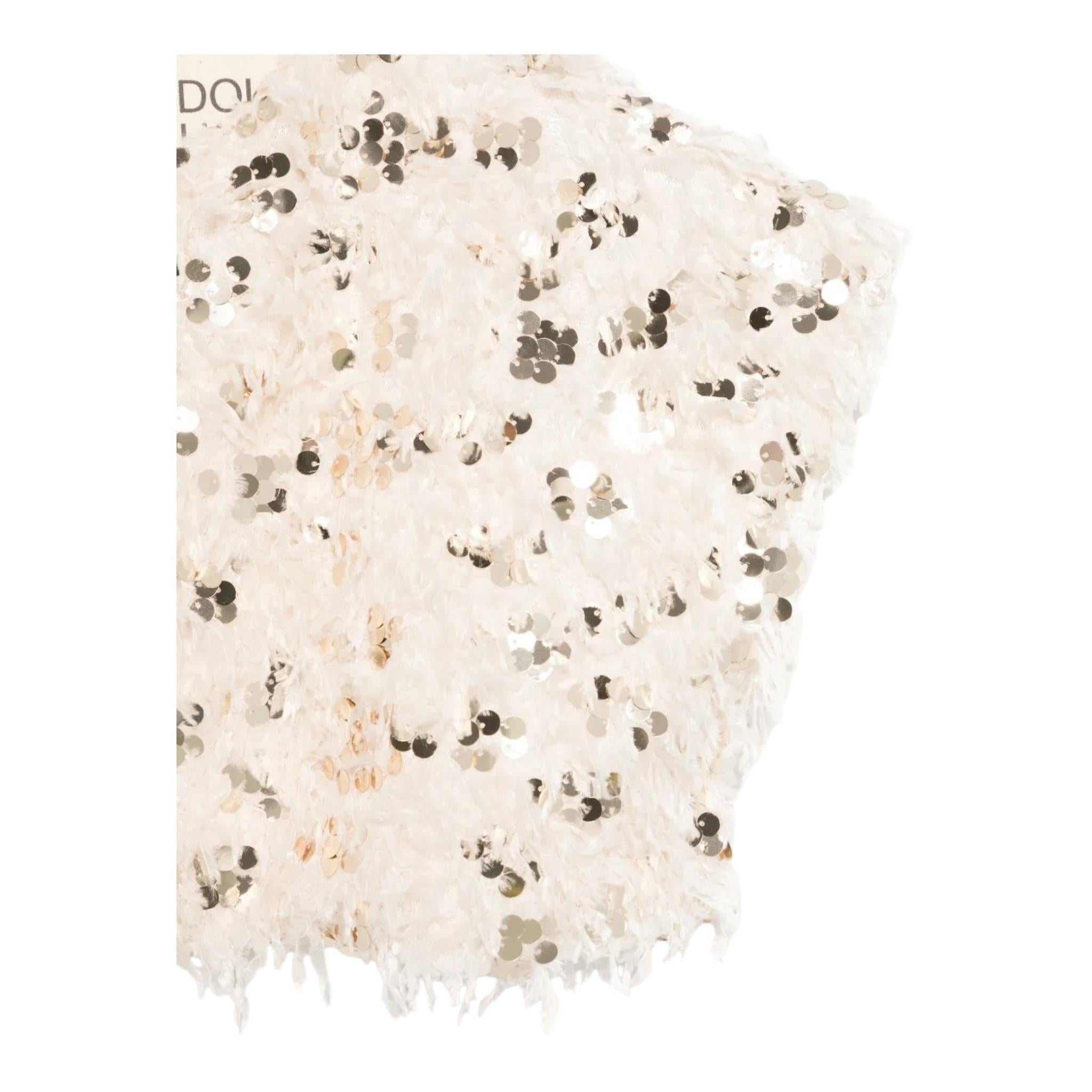 Dou Dou Maglia Giromanica Tinta Unita con Paillettes E Piume per Bambina DW5A51X BEIGE DOU DOU 